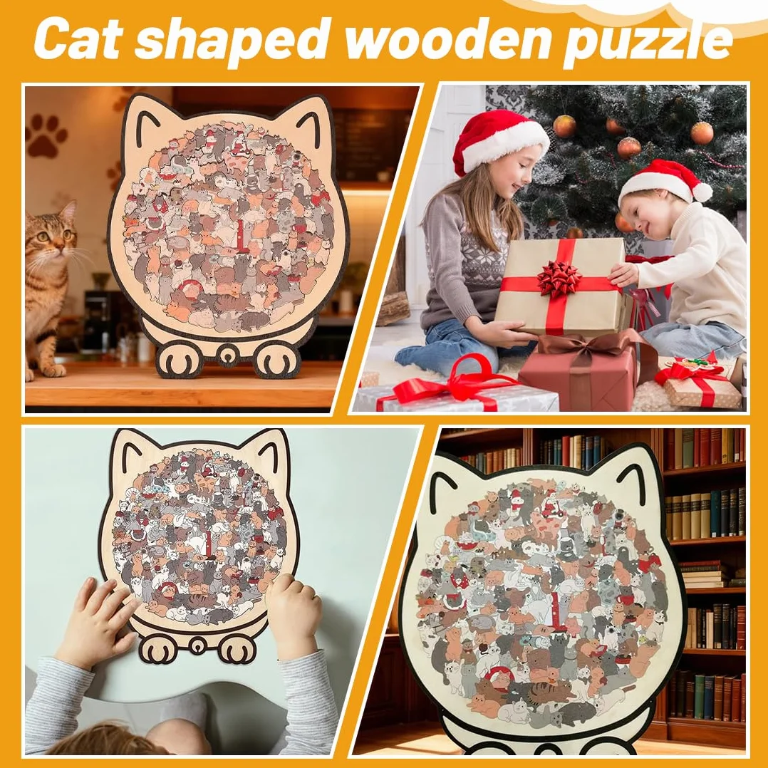 Puzzle en bois 135 pièces Silhouette de chat Morandi formes animales découpe au laser cadeau DIY décoration intérieure