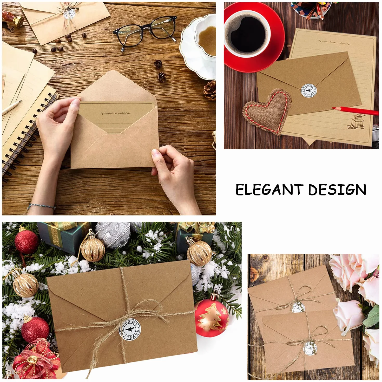 Enveloppes de Papier Vintage 61PCS Papeterie à Lettre pour Adultes