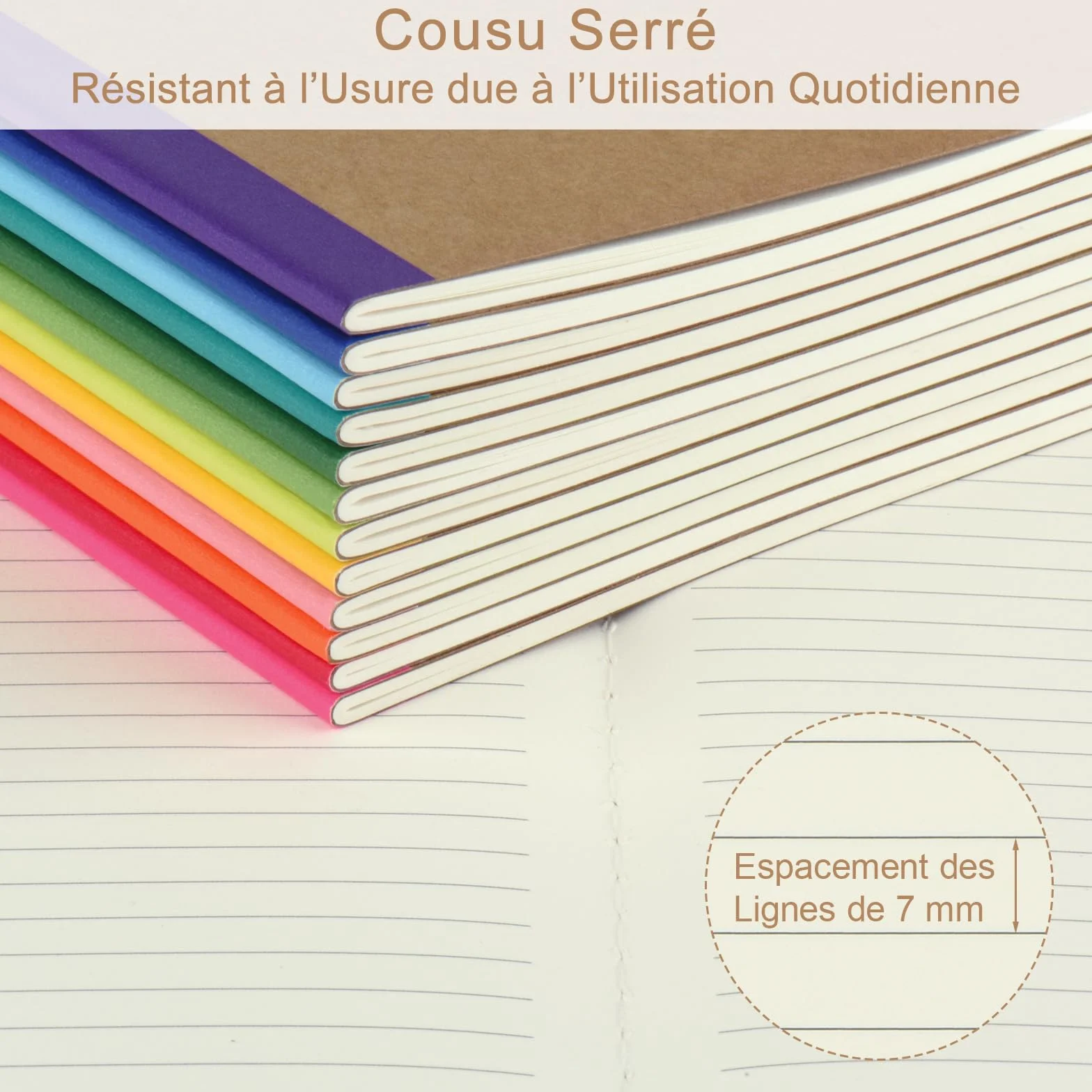 Cahiers Lignés avec Dos Arc-en-Ciel, Lot de 12 Blocs Carnet de Notes, Couverture Kraft, 60 Pages