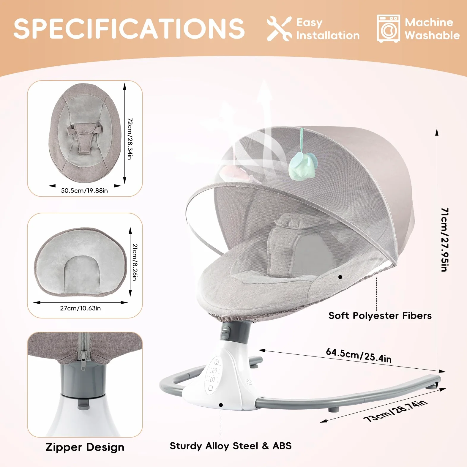 BalancelleBebe Electrique,Balancellepour BéBéBalancelle,Balancer BéBés,avec Parasol et Tente,Il Convient aux Familles avec des BéBéS âGéS de 0 à 18 Mois et Pesant (Gris)