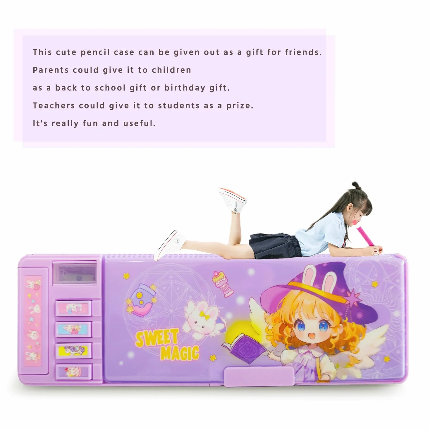 Trousse à Crayons Multifonction Pop-up pour Filles et Garçons, Violet