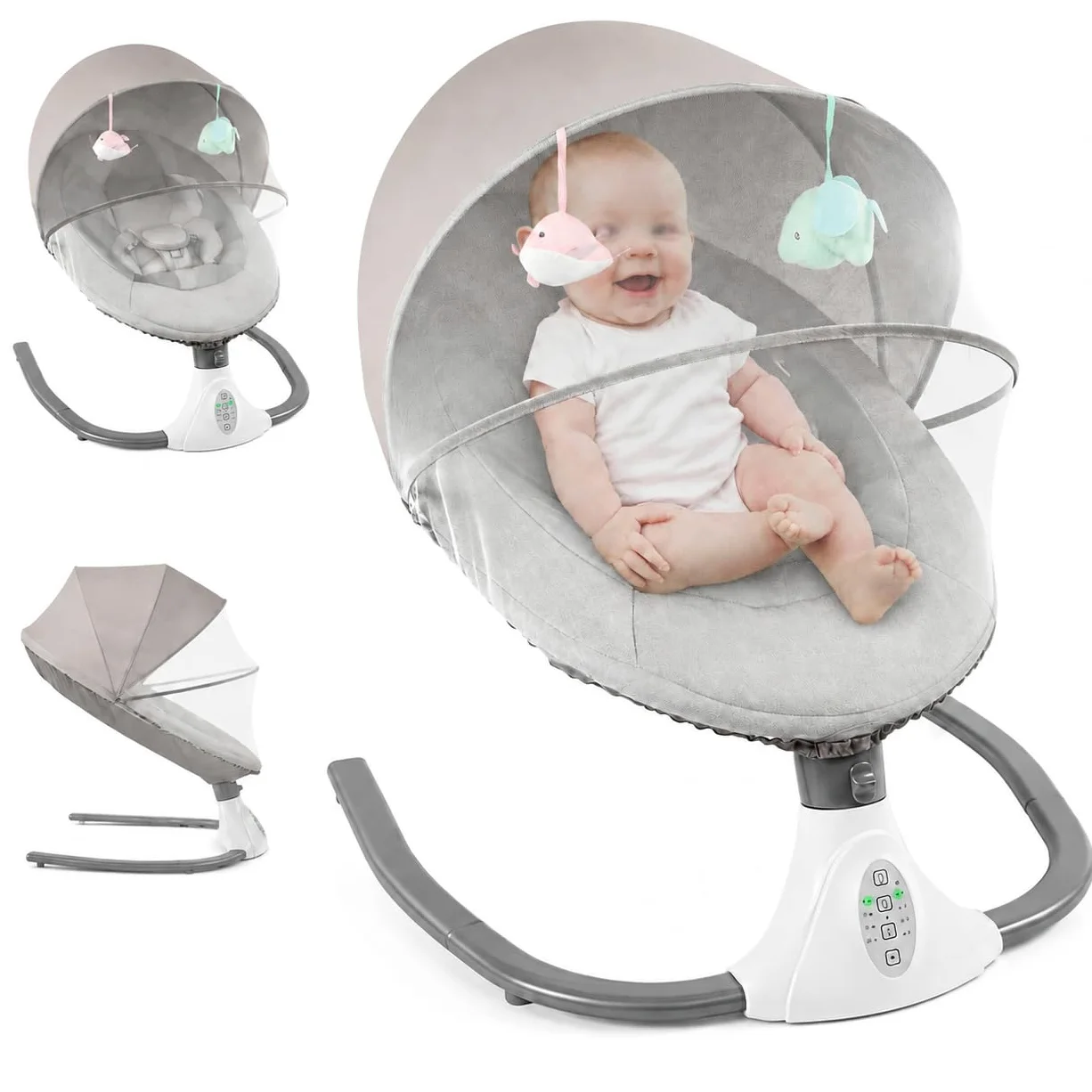 BalancelleBebe Electrique,Balancellepour BéBéBalancelle,Balancer BéBés,avec Parasol et Tente,Il Convient aux Familles avec des BéBéS âGéS de 0 à 18 Mois et Pesant (Gris)