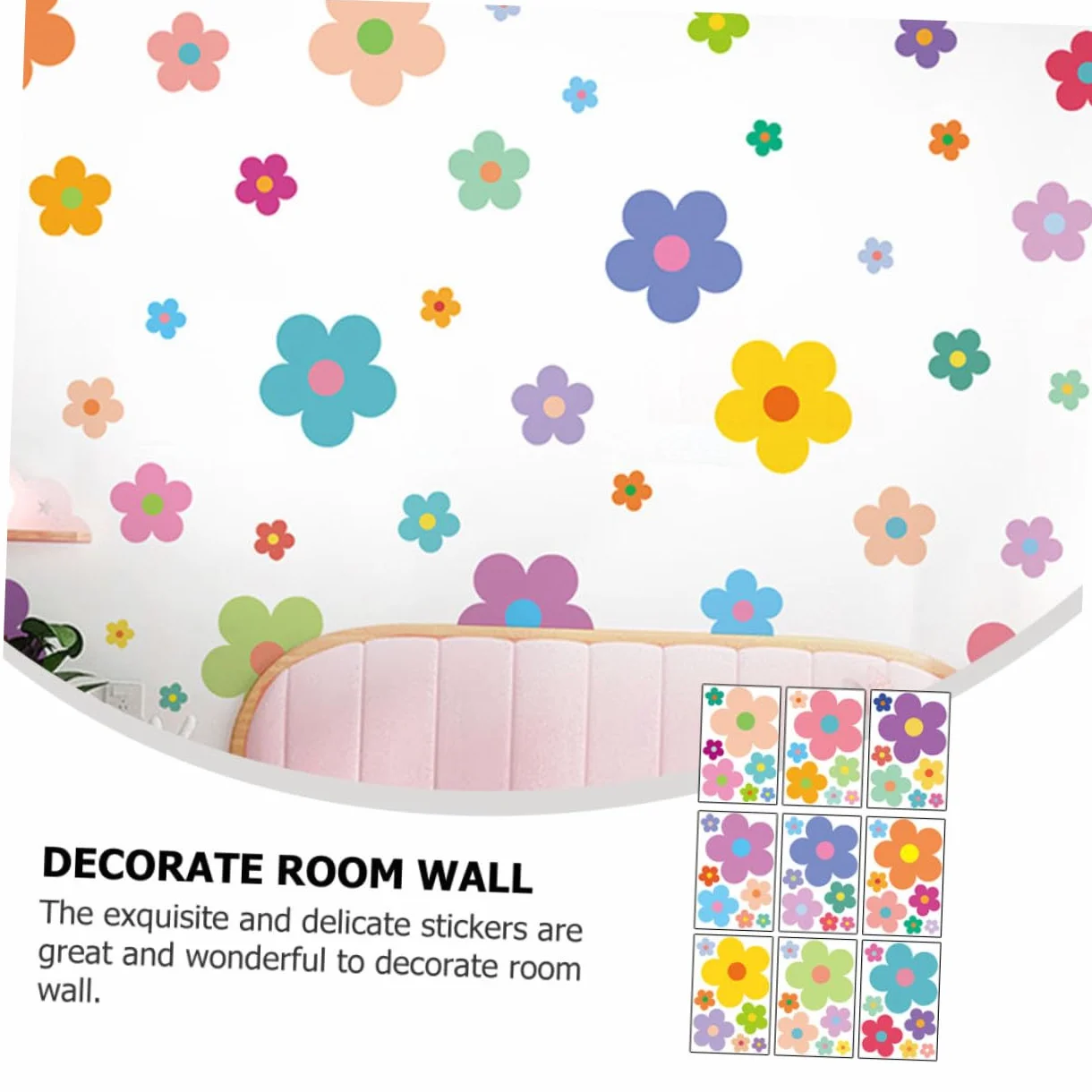 Hemobllo Autocollants Muraux Décoratifs Fleurs PVC 9 Feuilles 7 Stickers