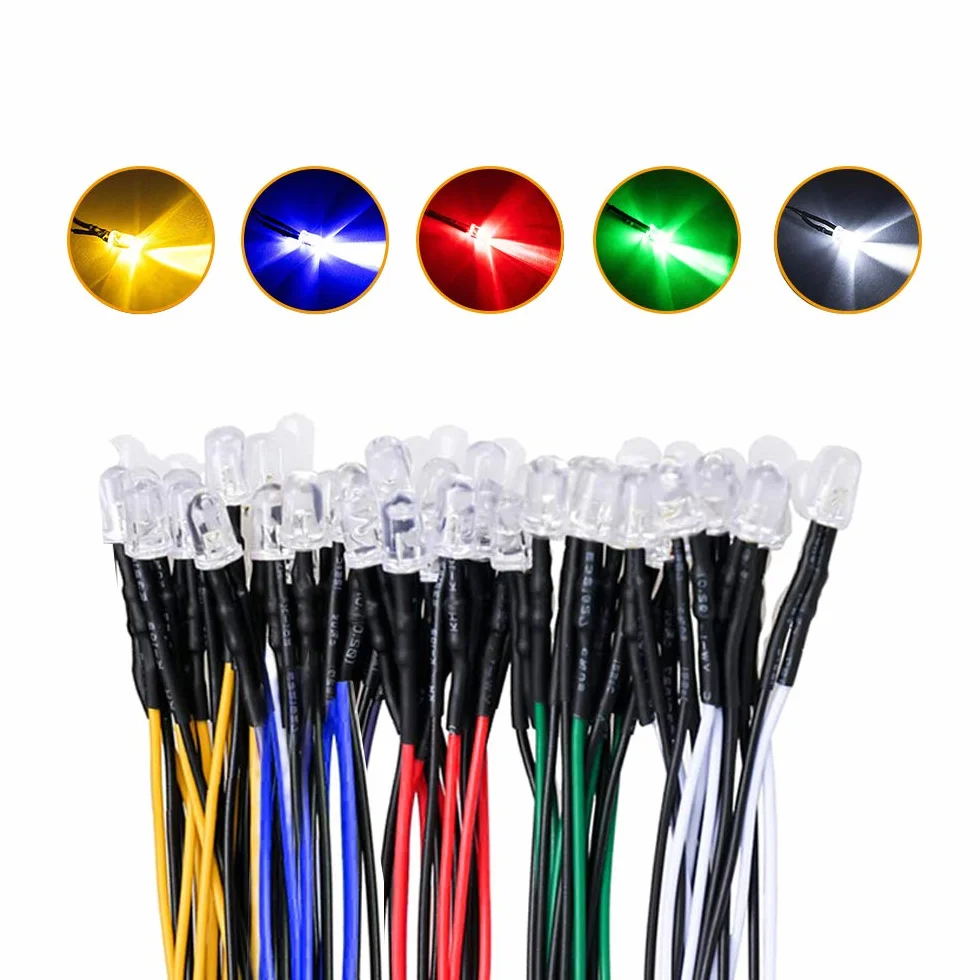 YIXISI 50 Pièces 12V Diodes LED Pre-Wired Round Top Ampoule Lampe 5mm