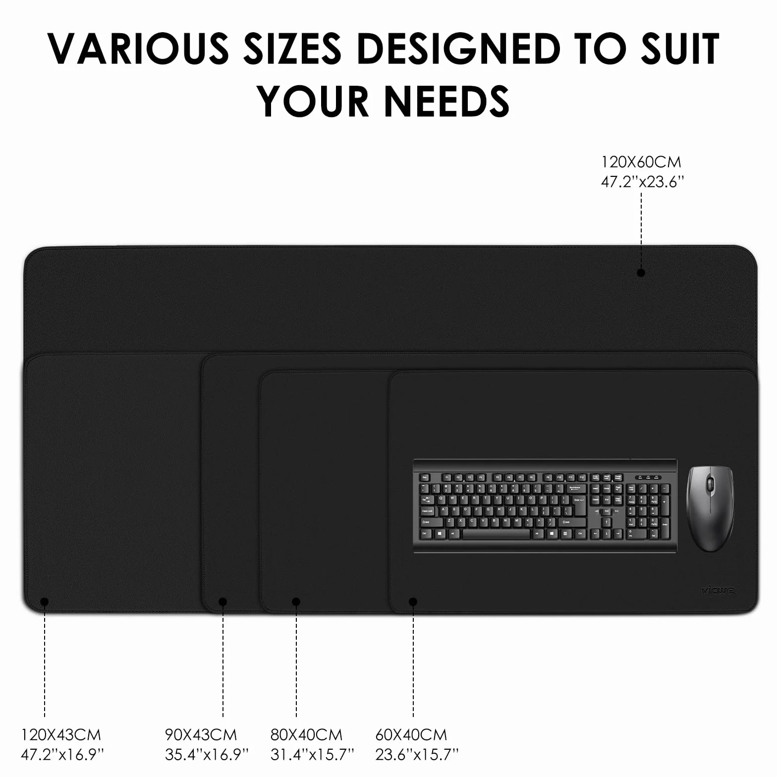 Vicwe Sous-Main 120x43cm Tapis de Souris en Cuir PU Antidérapant Imperméable Noir