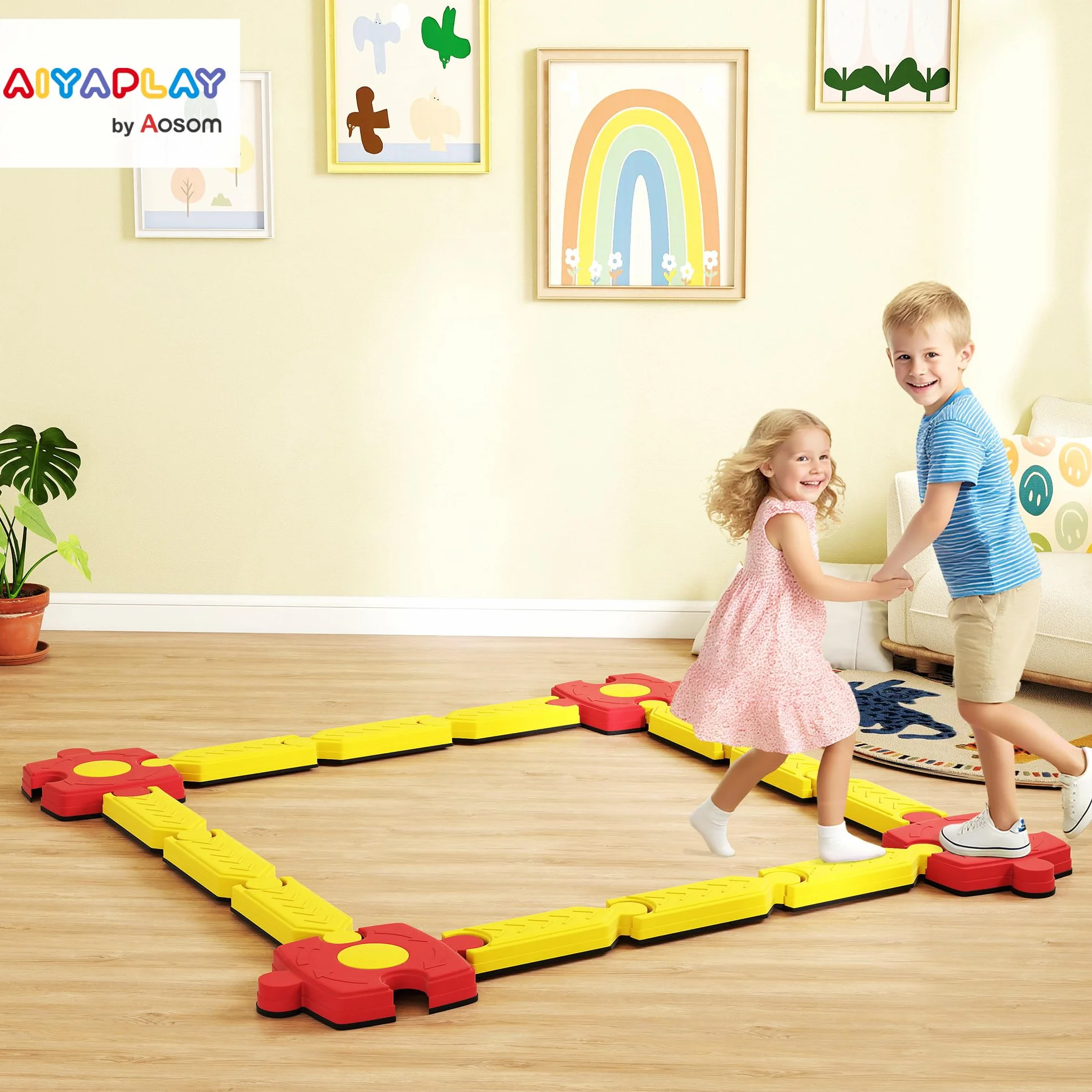 AIYAPLAY Poutre d'équilibre enfants 4 pierres équilibre jouet sensoriel coordination stabilité planche intérieur extérieur 3-8 ans