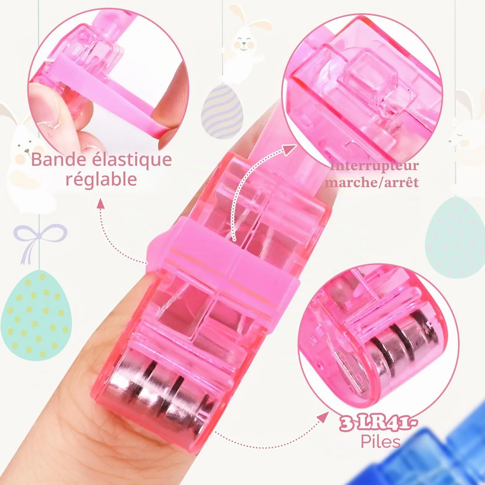 Œufs de Pâques lumineux pour enfants - Lot de 6 avec lumière doigt, décoration Pâques plastique