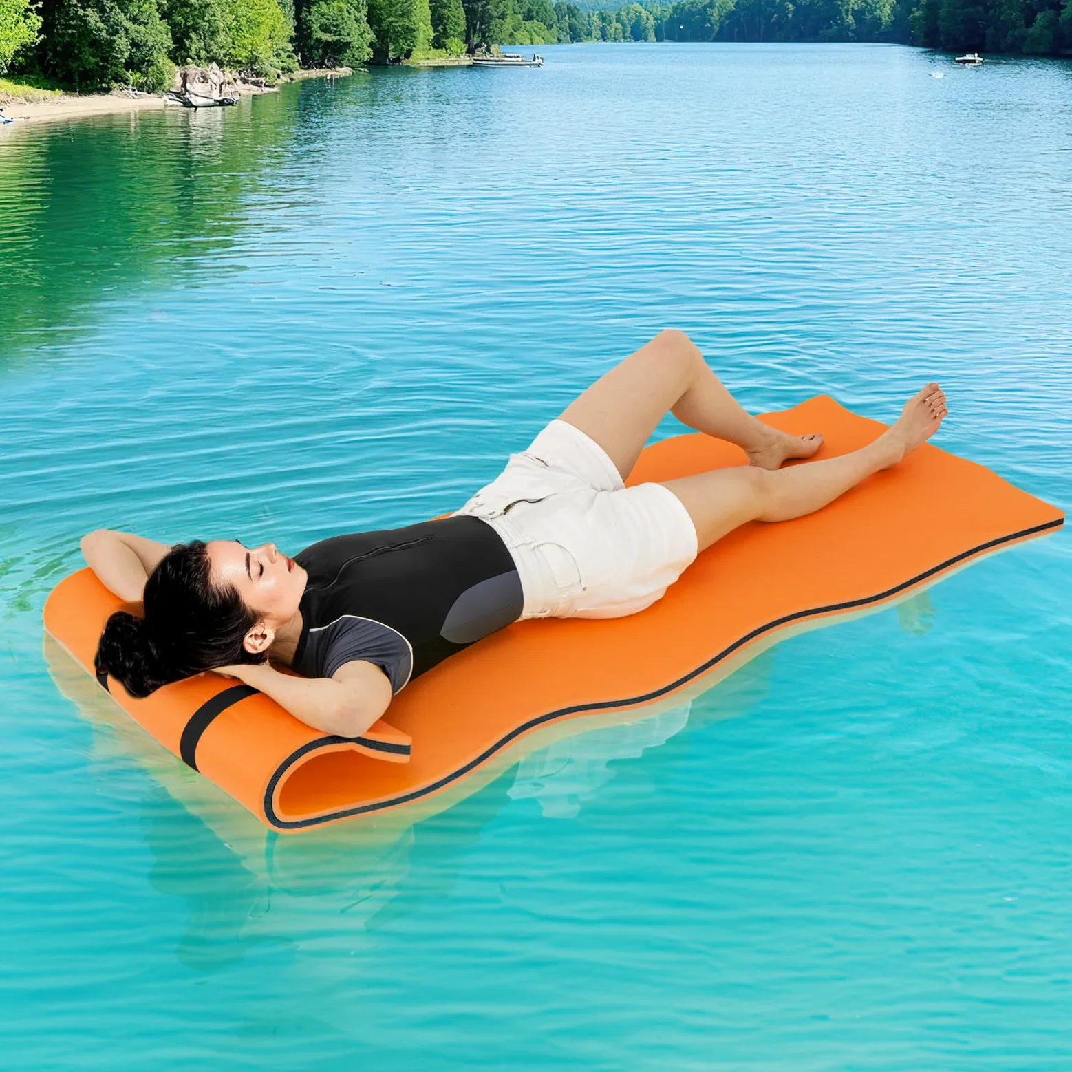 GYMAX Matelas Flottant pour Piscine, Tapis Flottant en Mousse XPE Résistant aux Déchirures, Polyvalent pour Piscine-Plage-Lac, Charge Max.100KG
