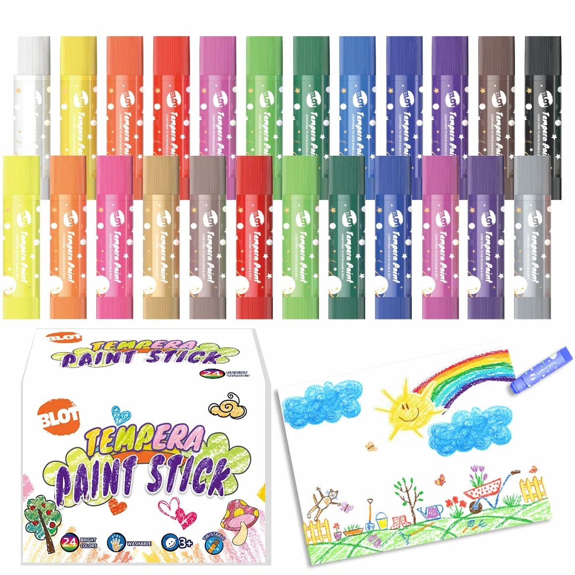 BLOT Gouache Solide en Stick 24 Couleurs Kids Art Kit Peinture Papier Verre Carton