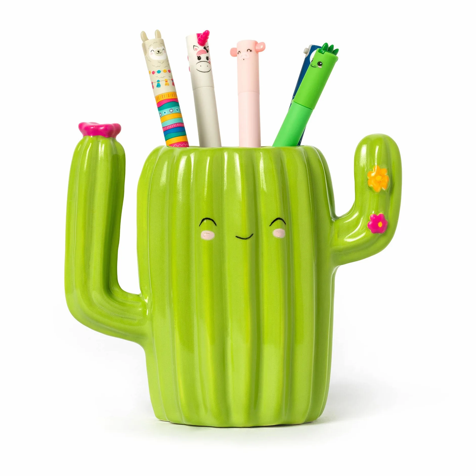 Porte-stylos en céramique Cactus Théme peint à la main Organisateur de bureau
