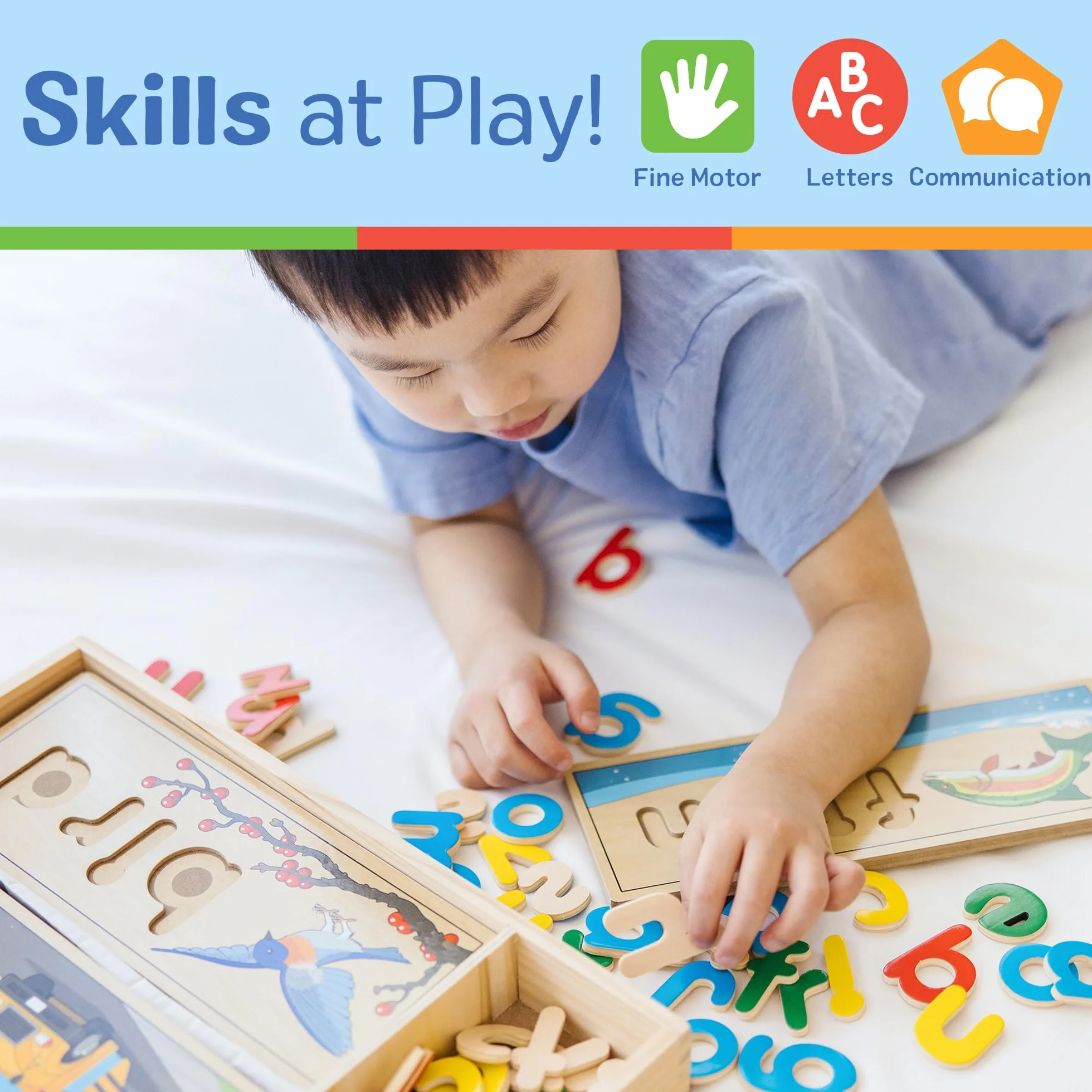 Melissa & Doug Voir Et Épeler en Anglais - 8 Planches À Double Face - Jeu Éducatif en Bois - Jouet Développement Apprentissage - Cadeau Enfant 4 Ans+