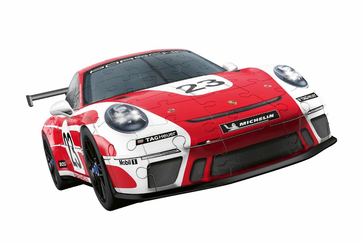 Ravensburger Puzzle 3D véhicules – Porsche 911 GT3 Cup Salzburg avec Grille de Construction – dès 10 Ans – 108 pièces numérotées à Assembler sans Colle – Accessoire de Finition Inclus – 11558