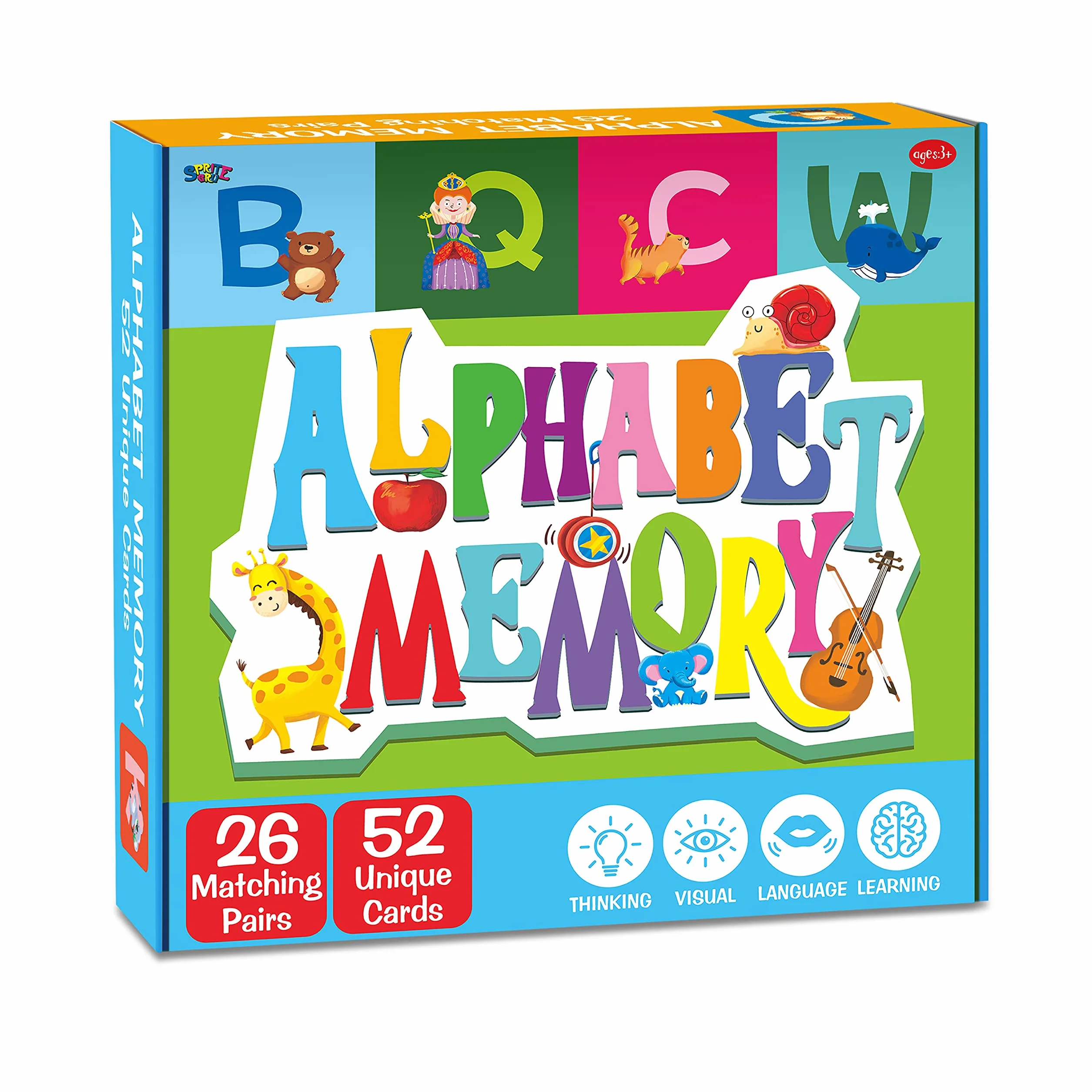 SpriteGru Jeu de Correspondance Mémoire Alphabet 26 Paires 52 Pièces Cartes Majuscules Minuscules Jouet Éducatif