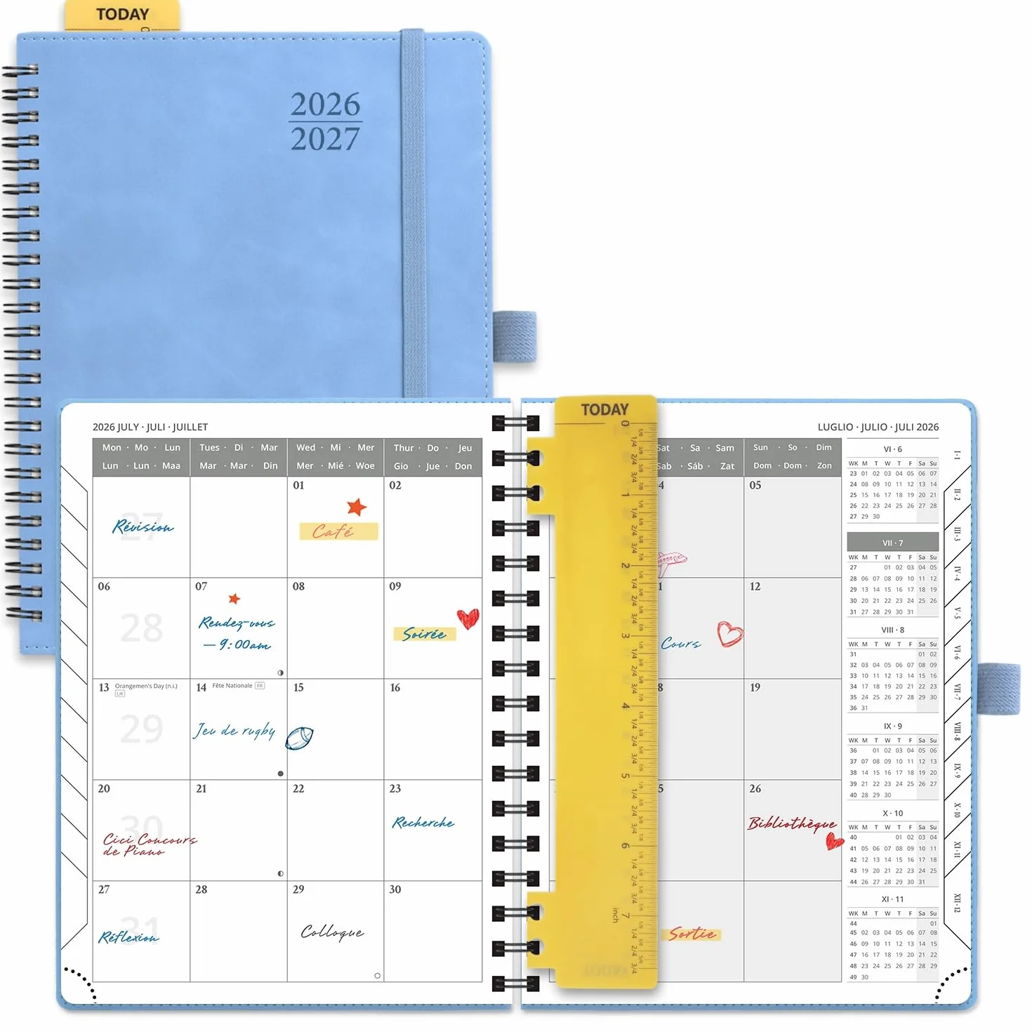 POPRUN Agenda Mensuel 2026-2027 18 Mois 22 x 16,5 cm Planner Scolaire Couverture Souple Spirale