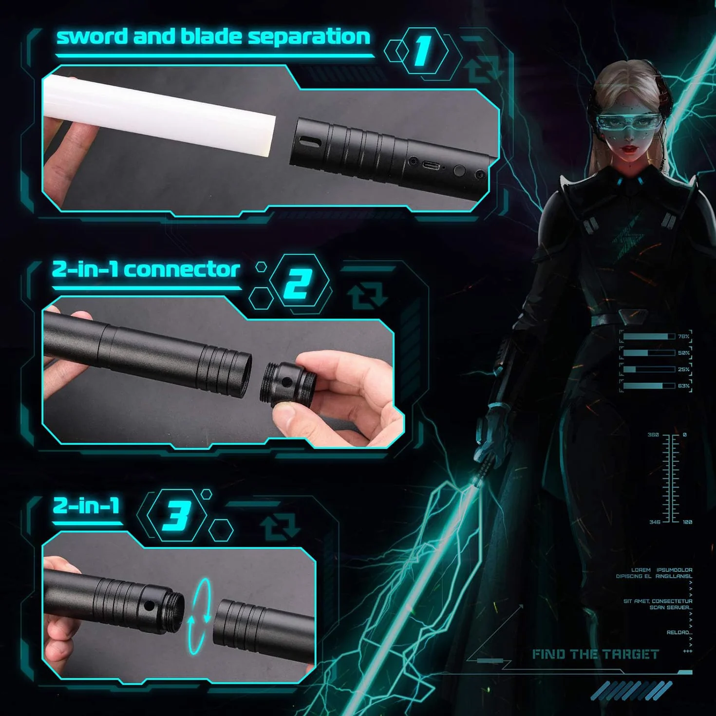 Sabre Laser pour Enfants, 2 Pièces Lightsaber 12 Couleurs Rechargeable avec Son, Jouet Cosplay Halloween