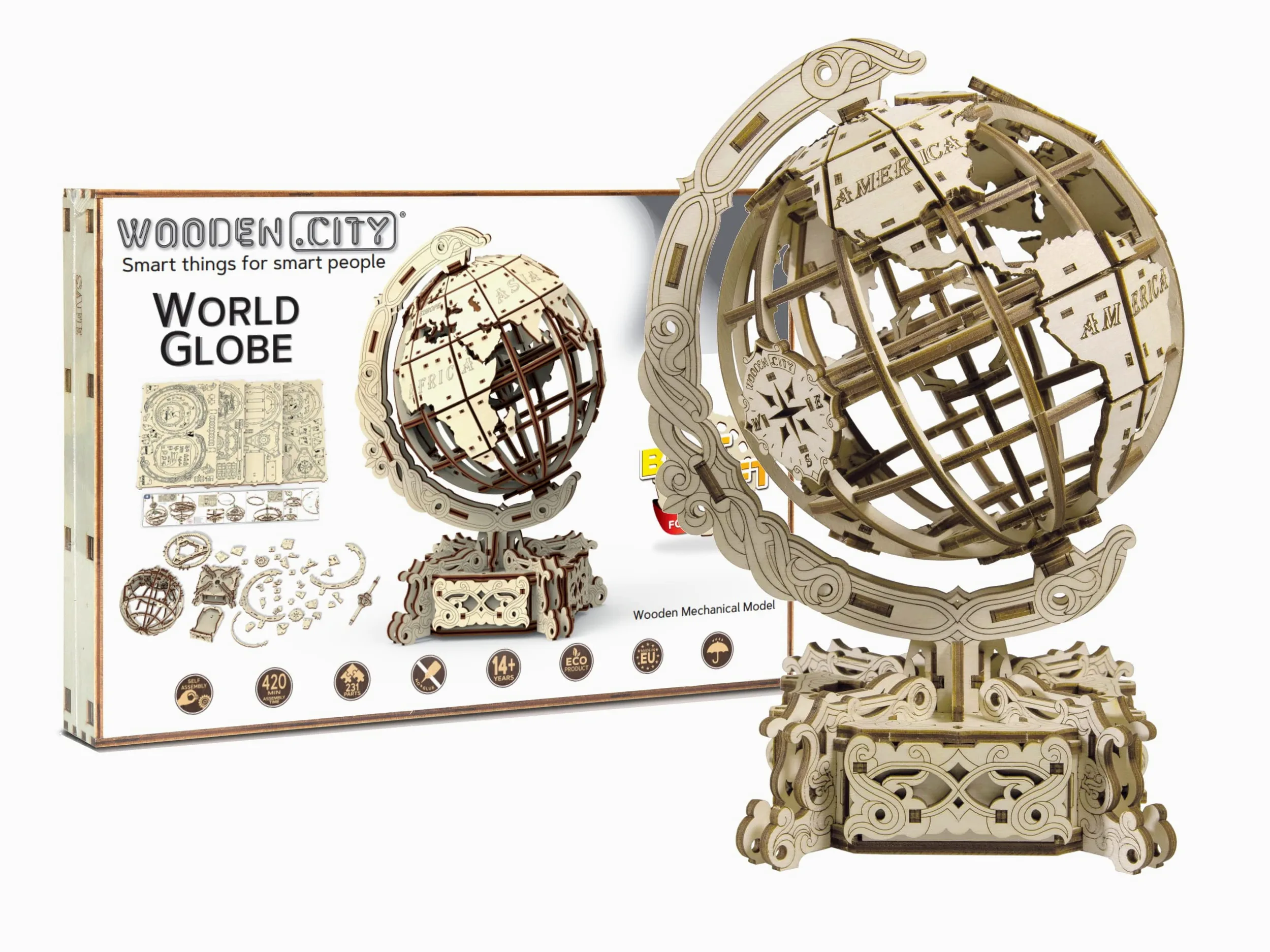 WOODEN.CITY Puzzle 3D Adulte, Maquette en Bois à Construire, Globe Terrestre, Casse tête, Puzzles en Bois, Construction Adulte, Cadeau pour Homme, Mari, Partenaire, Collègue