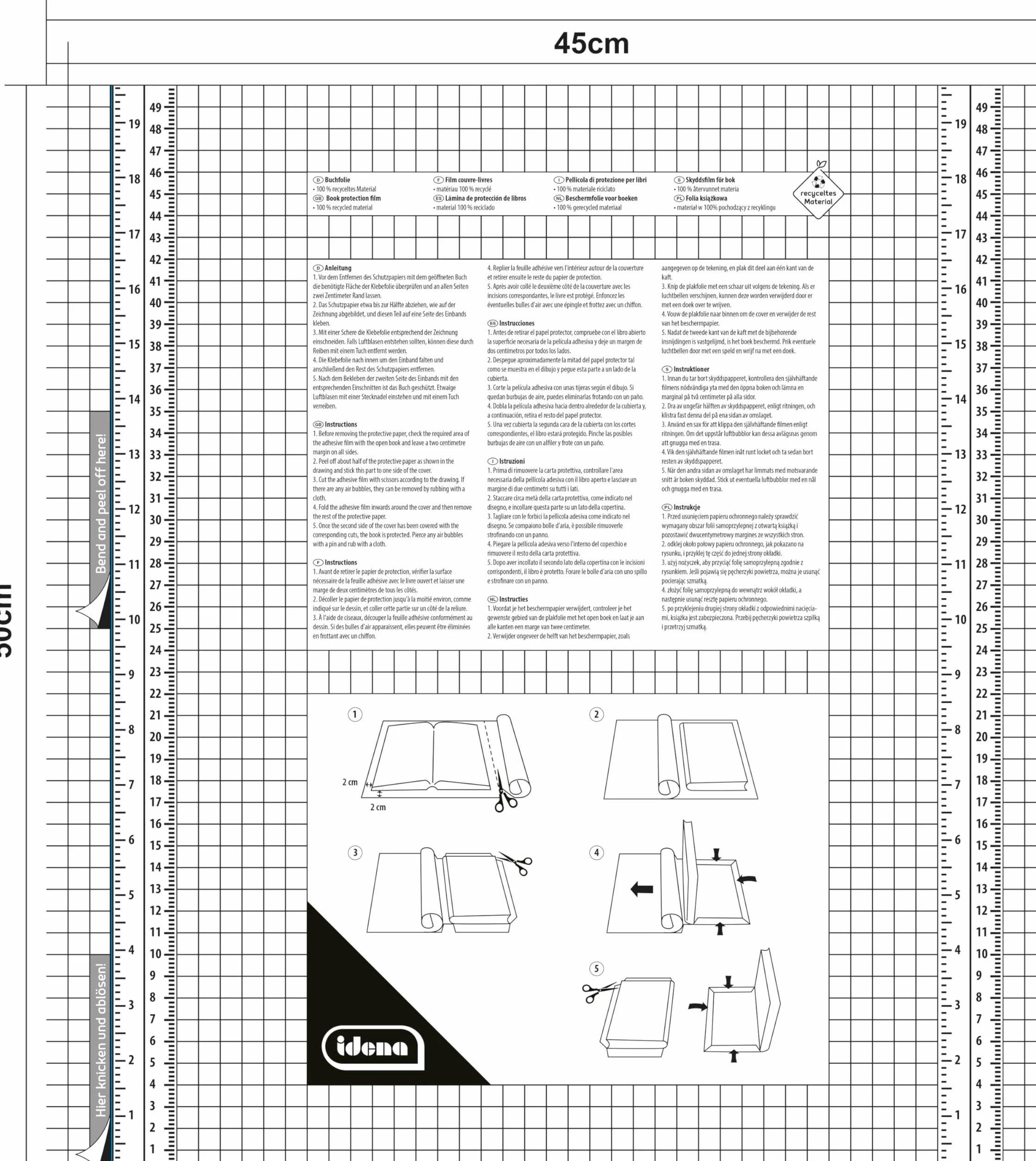 Idena Film autocollant transparent pour livres 10 m x 45 cm couverture plastique