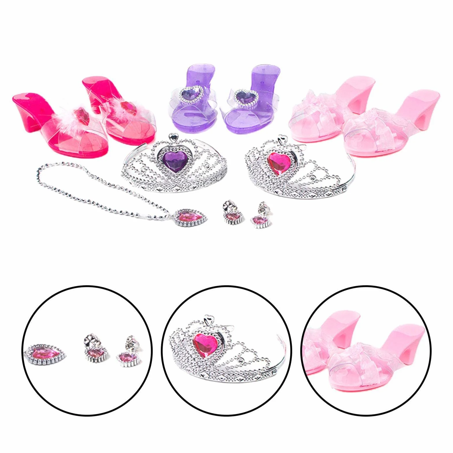 Princesse Chaussures Jeu Rôle Set avec Bijoux Fantaisie pour Filles 3-6 Ans
