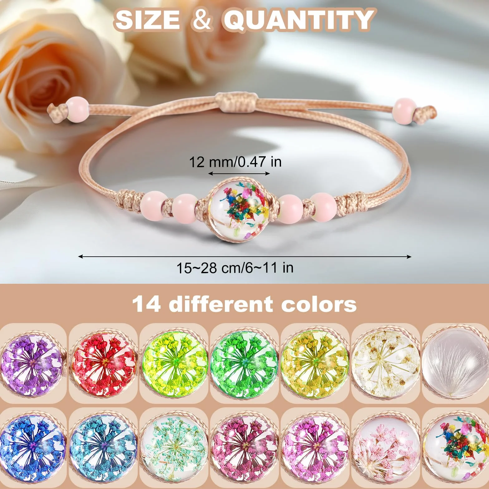Bracelet Enfant Amitié Fille Ajustable Fleurs Couleurs 14 Pièces