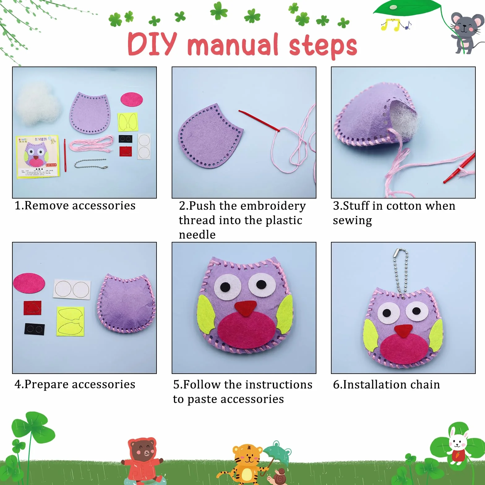 Kit Couture Enfant Forêt Animaux en Feutre 12 Pièces DIY Jouets à Coudre avec Ciseaux pour Enfants 6 Ans+