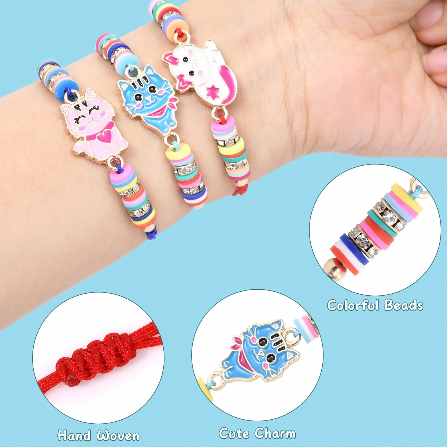 Toyssa 12 Pièces Bracelet Enfant Fille, Bracelet Amitié Tissé Réglable (Chat)