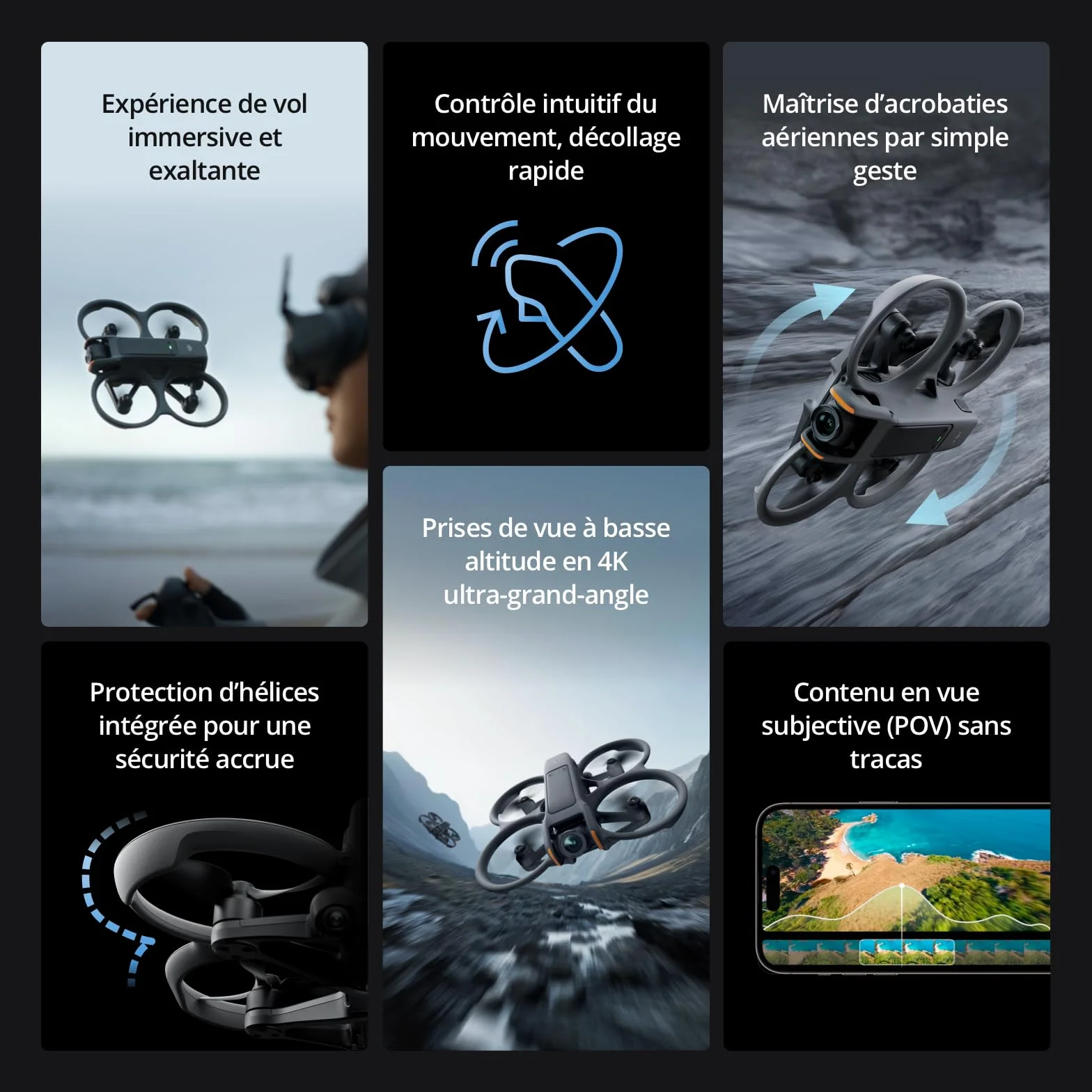 DJI Avata 2 Fly More Bundle FPV Drone 4K Caméra Acrobaties une Touche Goggles 3 RC Motion 3