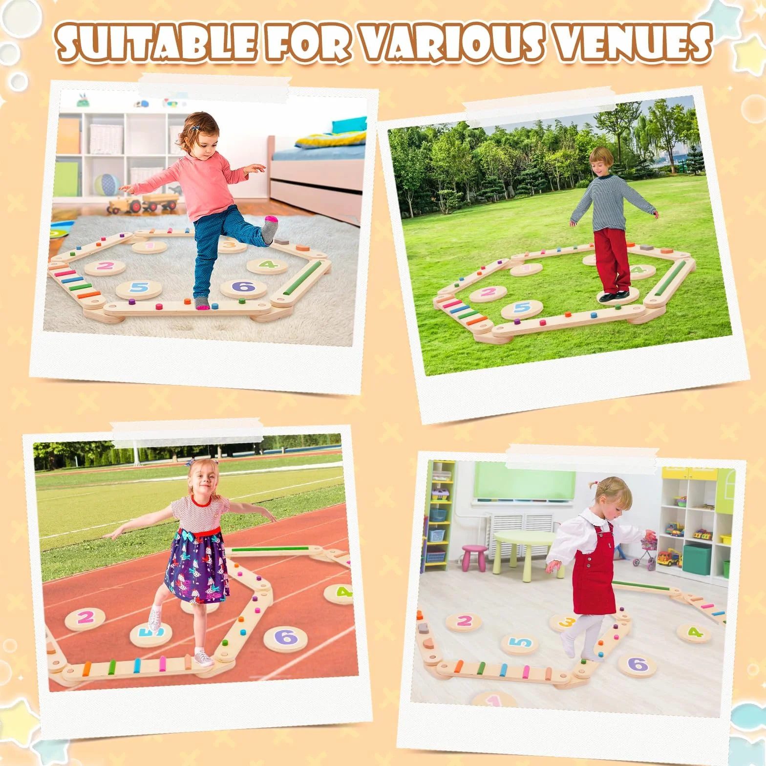 Poutre d'équilibre en bois pour enfants avec 6 pierres d'équilibre, jouets Montessori d'entraînement à l'équilibre