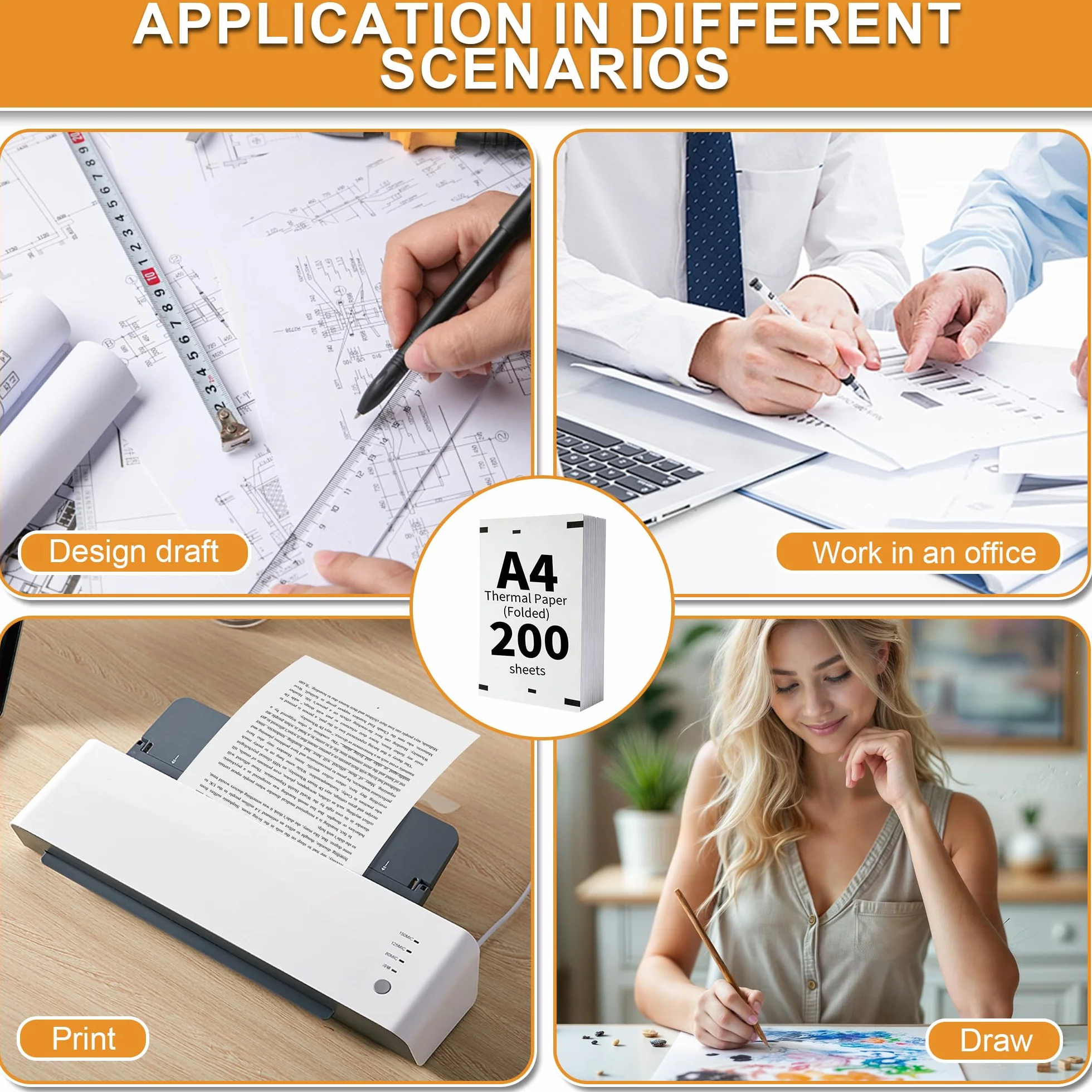 Thermopapier A4 200 Blatt, 210 x 297mm, BPA-frei, Kompatibel mit Thermodruckern