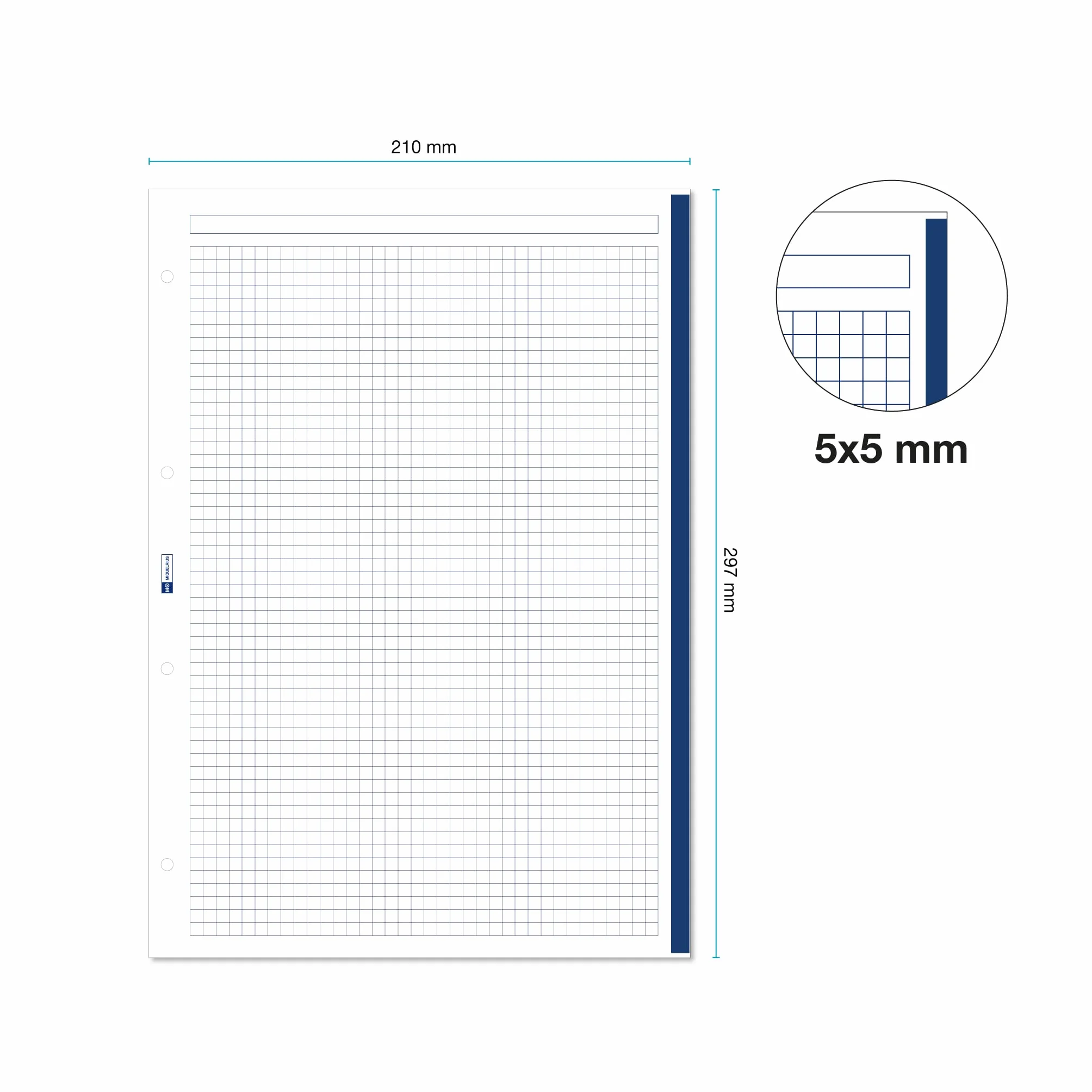 Miquelrius Recharge de feuilles A4 quadrillées 5x5 mm, 150 feuilles 90 g/m², 5 couleurs pastel, Perforation standard