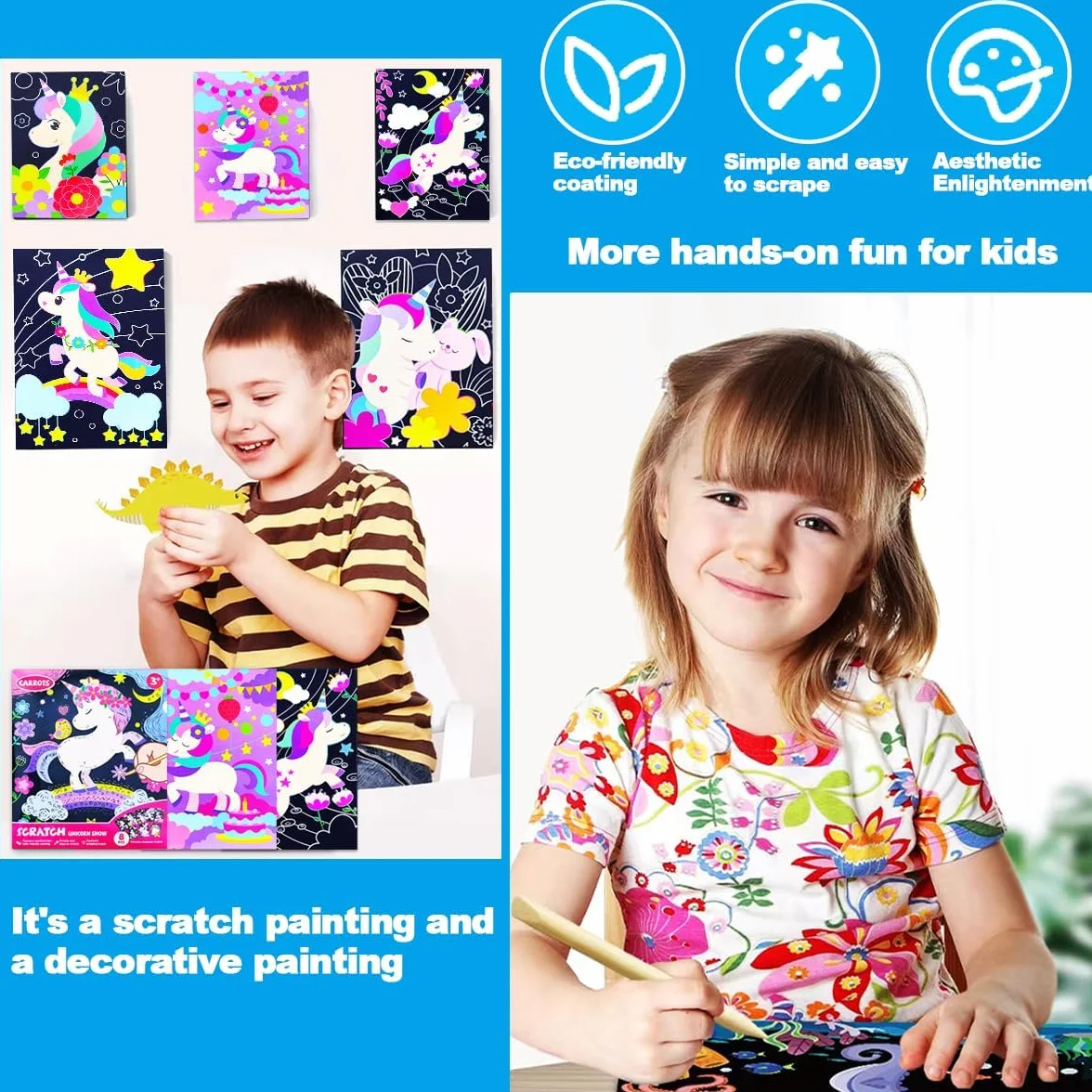 Kit de Scratch Art Licorne pour Enfants - Cartes à Gratter Papier