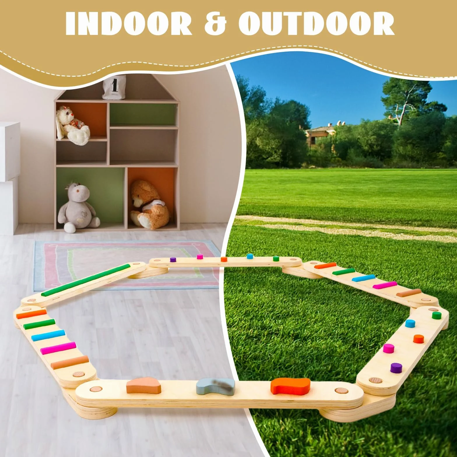 Poutre d'Équilibre en Bois pour Enfants Jouets Montessori Entraînement Intérieur Extérieur