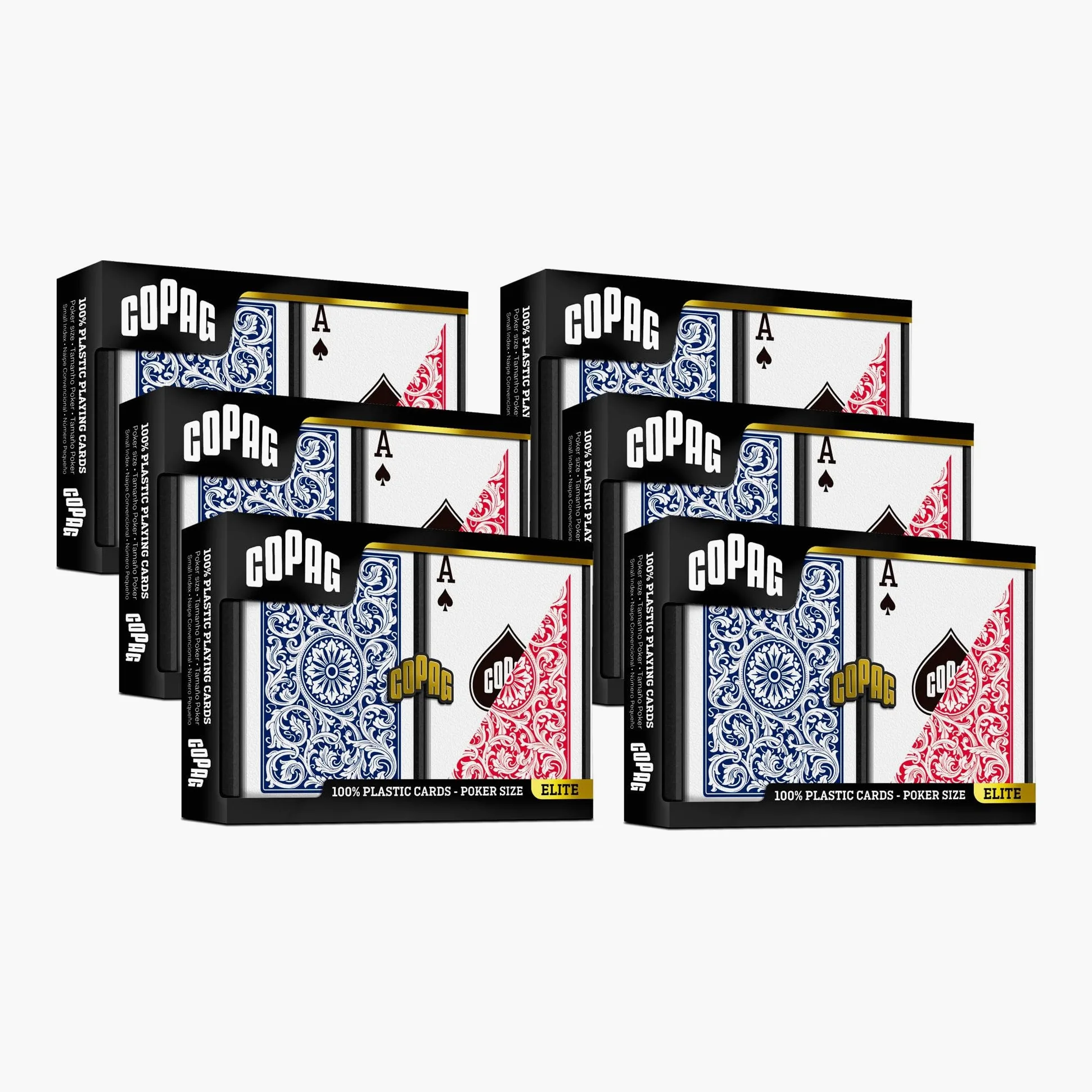 Copag 1546 Design Lot de 6 jeux de cartes 100 % plastique Rouge/bleu