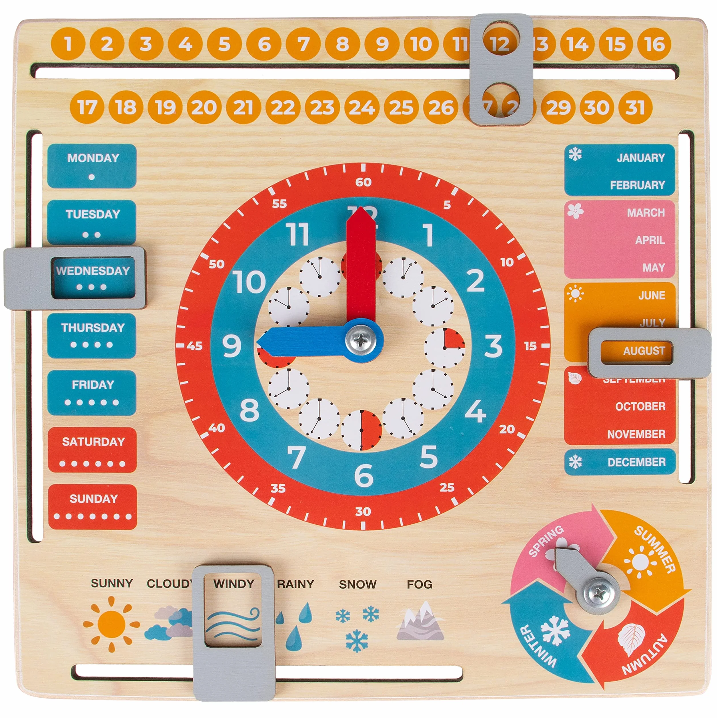 Jeux Educatif en Anglais Calendrier en Bois Montessori pour Enfants