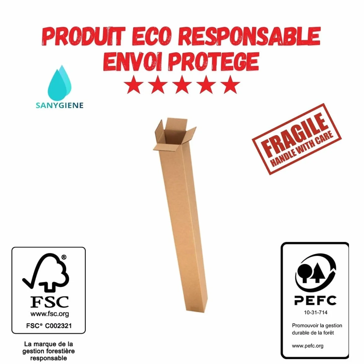 Carton Rigide Tube Carré Lot de 10 120x10x10 cm Brun Expédition FSC