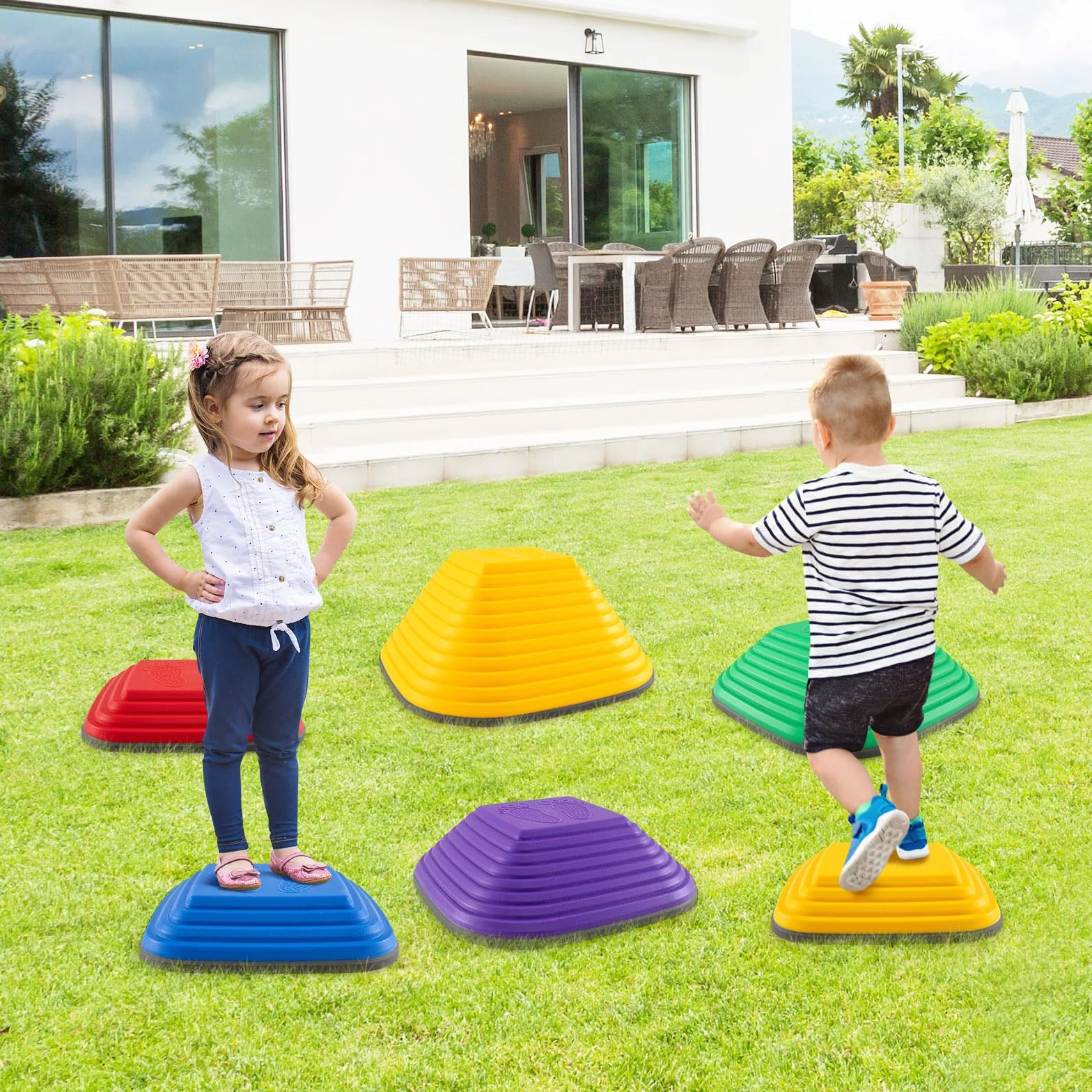 DREAMADE Pierres d'Équilibre Empilables pour Enfants, Parcours de Motricité, Antidérapantes, Jouets Sensoriels 3+
