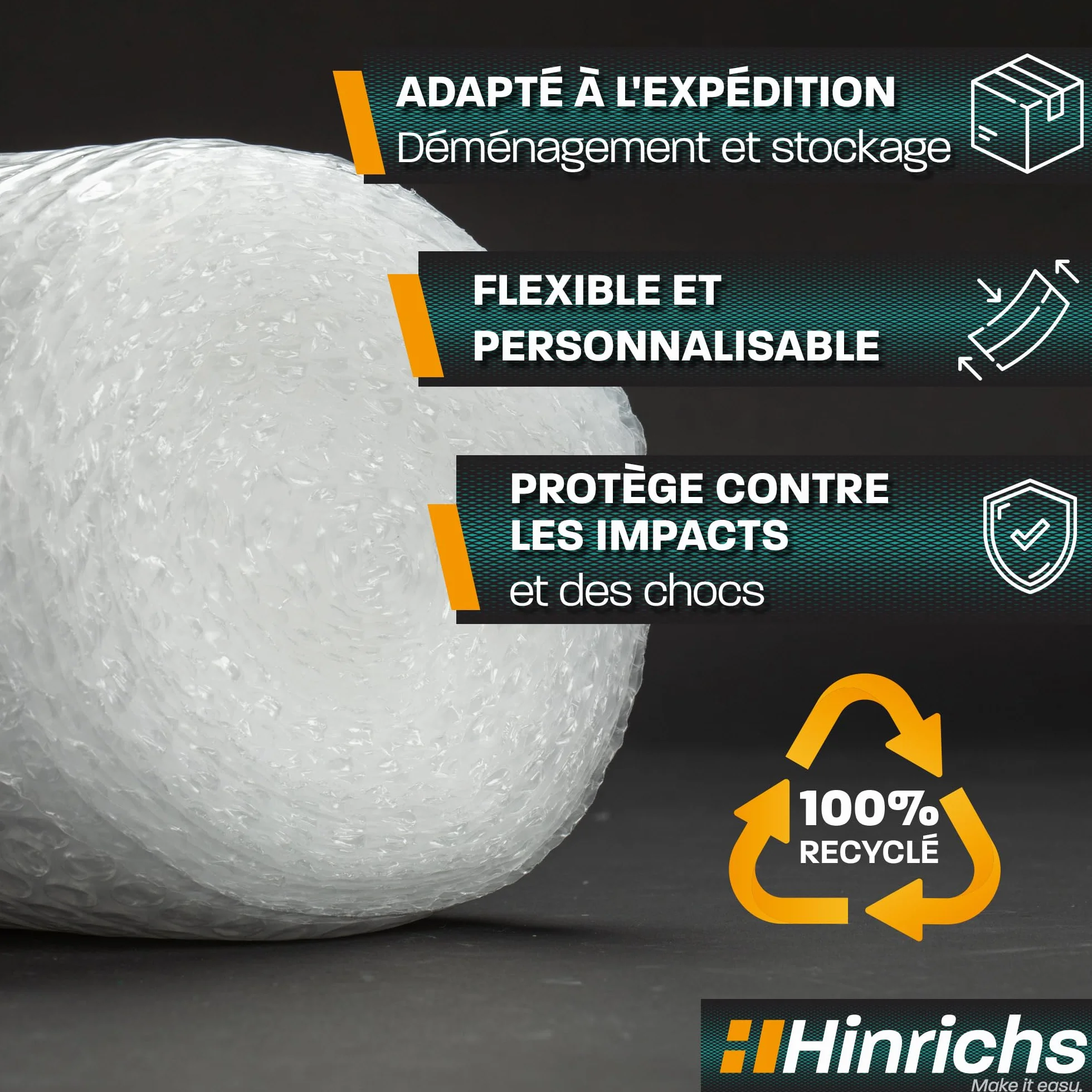 Hinrichs Rouleau de Papier Bulle 10m x 40cm Emballage Déménagement Recyclable