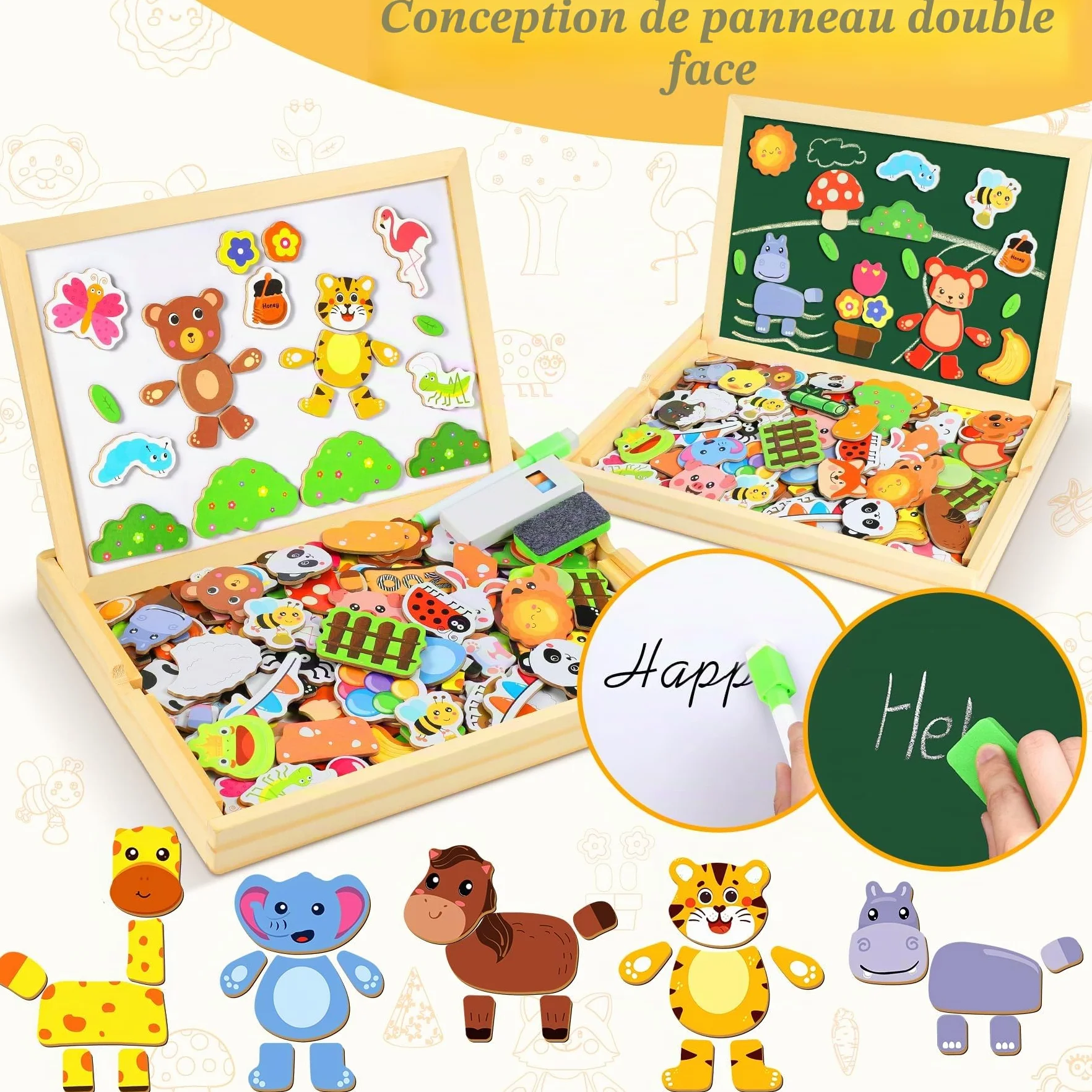 COOLJOY Magnétique Puzzle Jouet Enfant 3 Ans, Jeux en Bois Double Face, Jouets Educatif pour 3 4 5 Ans