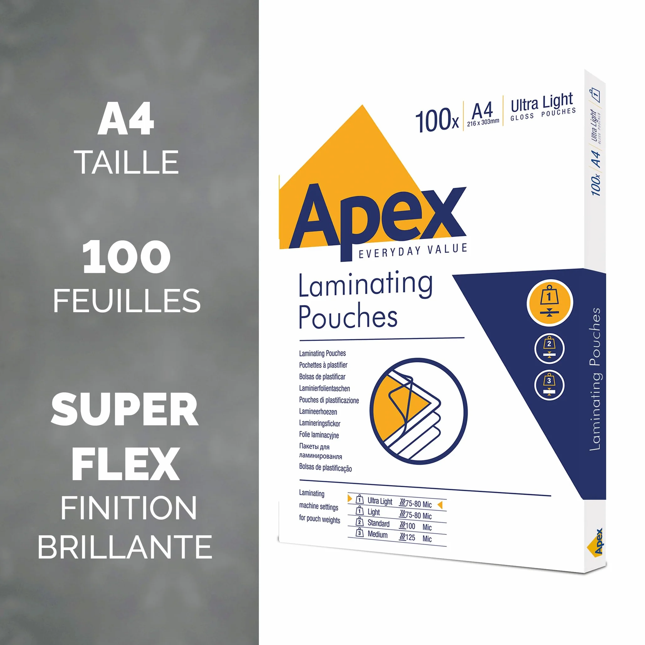 Fellowes pochettes de plastification Apex A4 brillante 100 feuilles Ultra souple