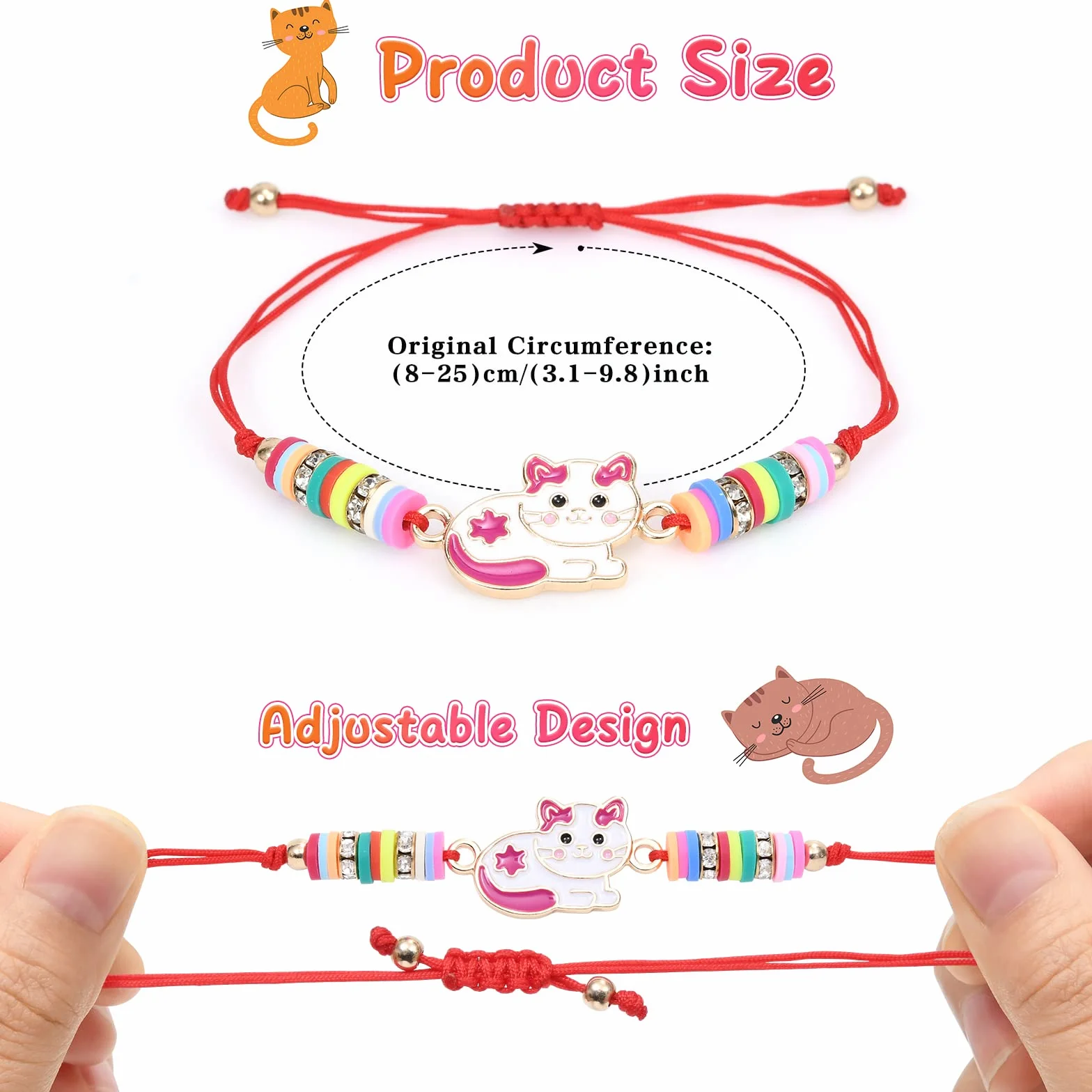 Toyssa 12 Pièces Bracelet Enfant Fille, Bracelet Amitié Tissé Réglable (Chat)