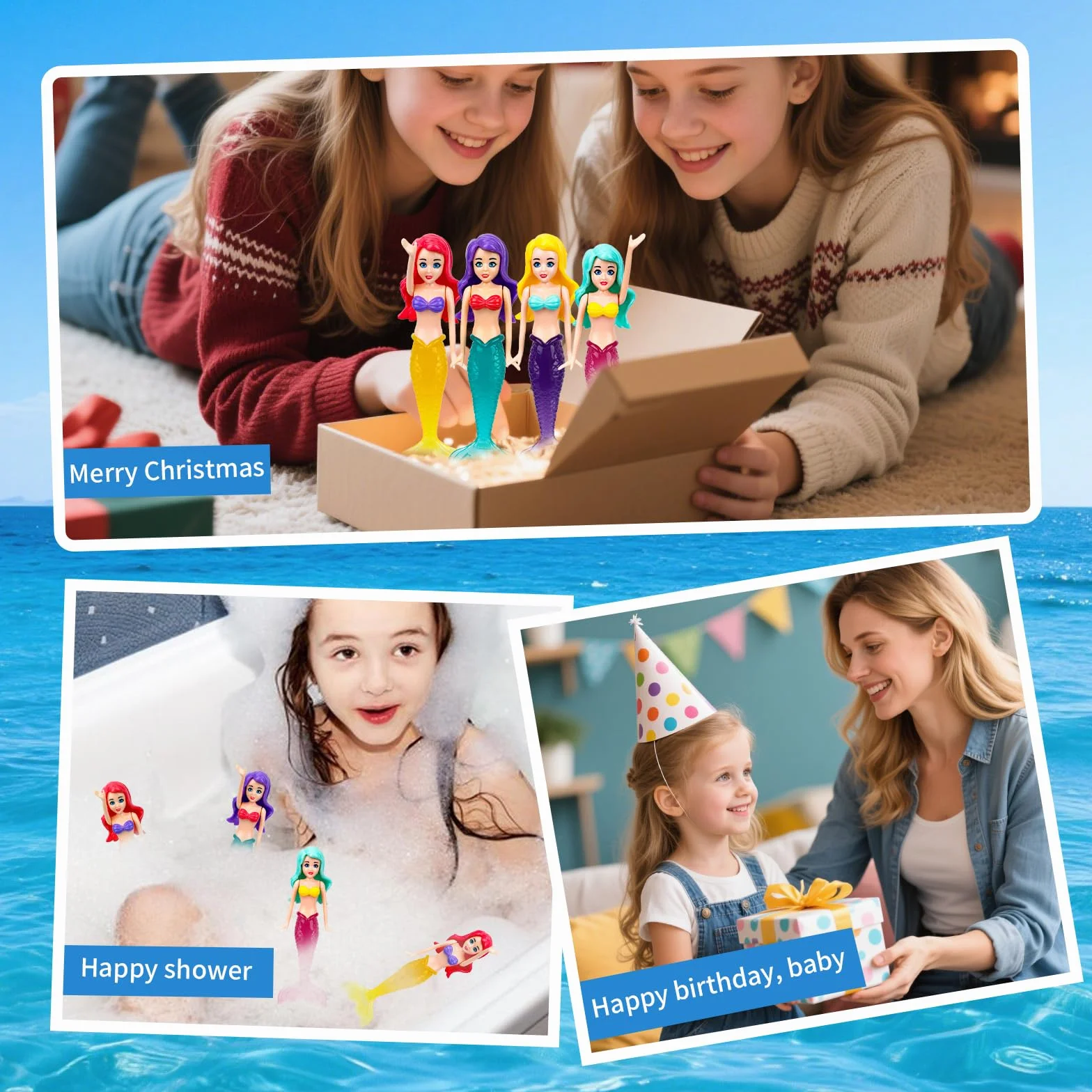 Tinoaly 4pcs Jouets d'eau Sirène en Plastique Qui Brillent dans Le Noir pour Piscine