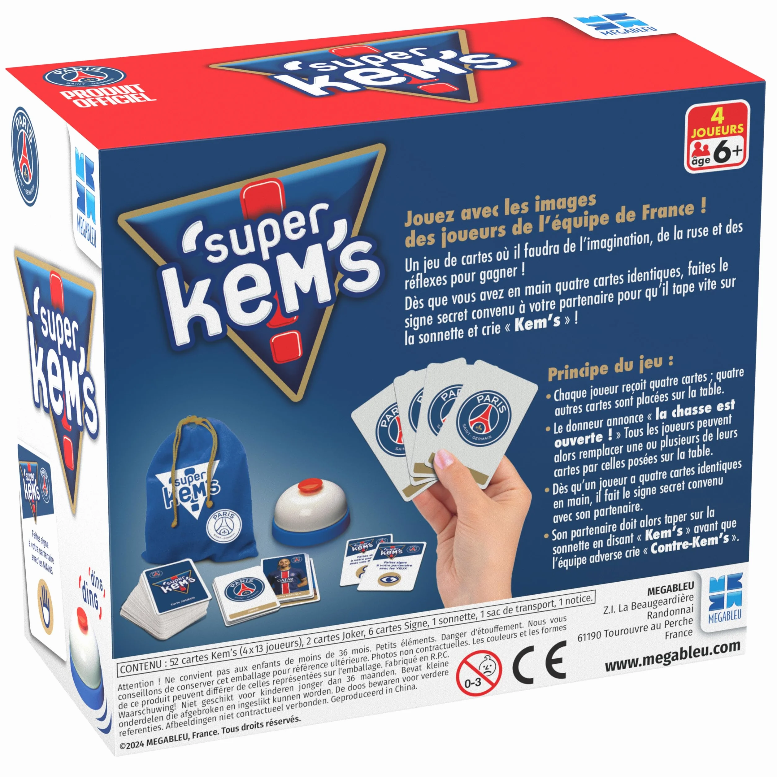 Megableu Super KEMS PSG Jeu de Société Football Paris Saint-Germain - Jeu de Cartes pour Adultes et Enfants dès 6 Ans - 4 Joueurs