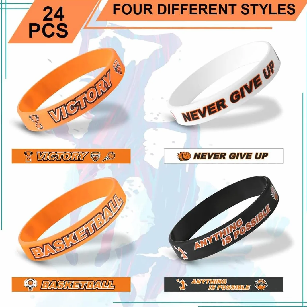 Bracelet de Basket-Ball en Silicone 24 Pièces Motivation Enfants Adolescents Cadeaux Sports