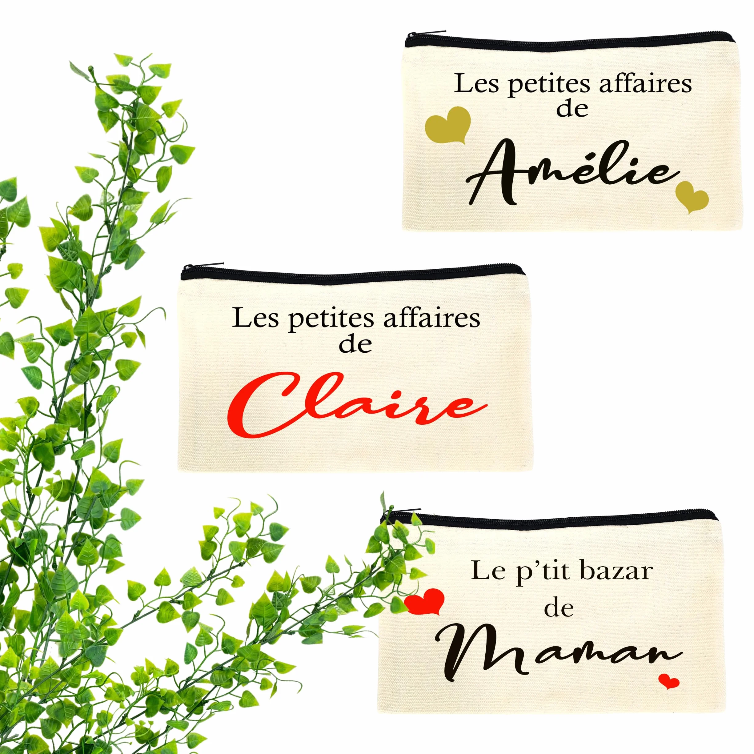 Pochette de maquillage en toile à fermeture éclaire personnalisée sac de voyage cadeau