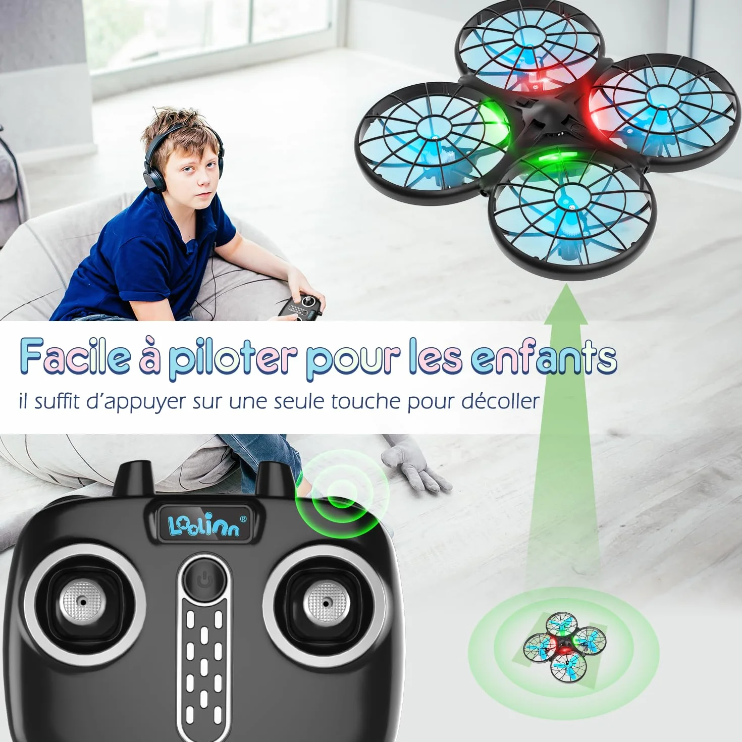 Drone pour Enfant Mini Drone Télécommandé Anti-Collision Automatique Certification C0