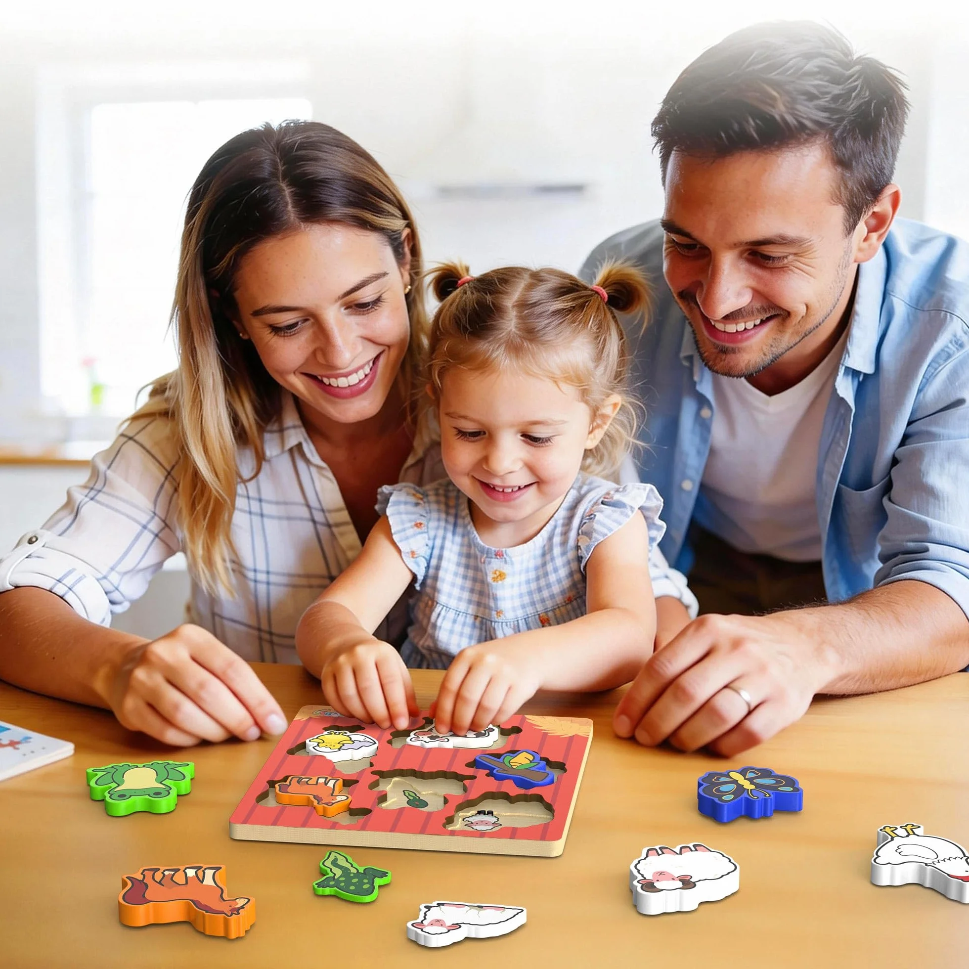 BenBen Puzzle en bois Montessori pour 1-3 ans, jouet à emboîter animaux