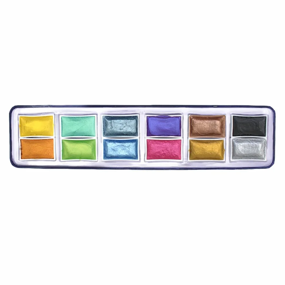 Artway Set de Peintures Aquarelle Shimmer 12 Godets Complets Couleurs Métalliques Nacrées
