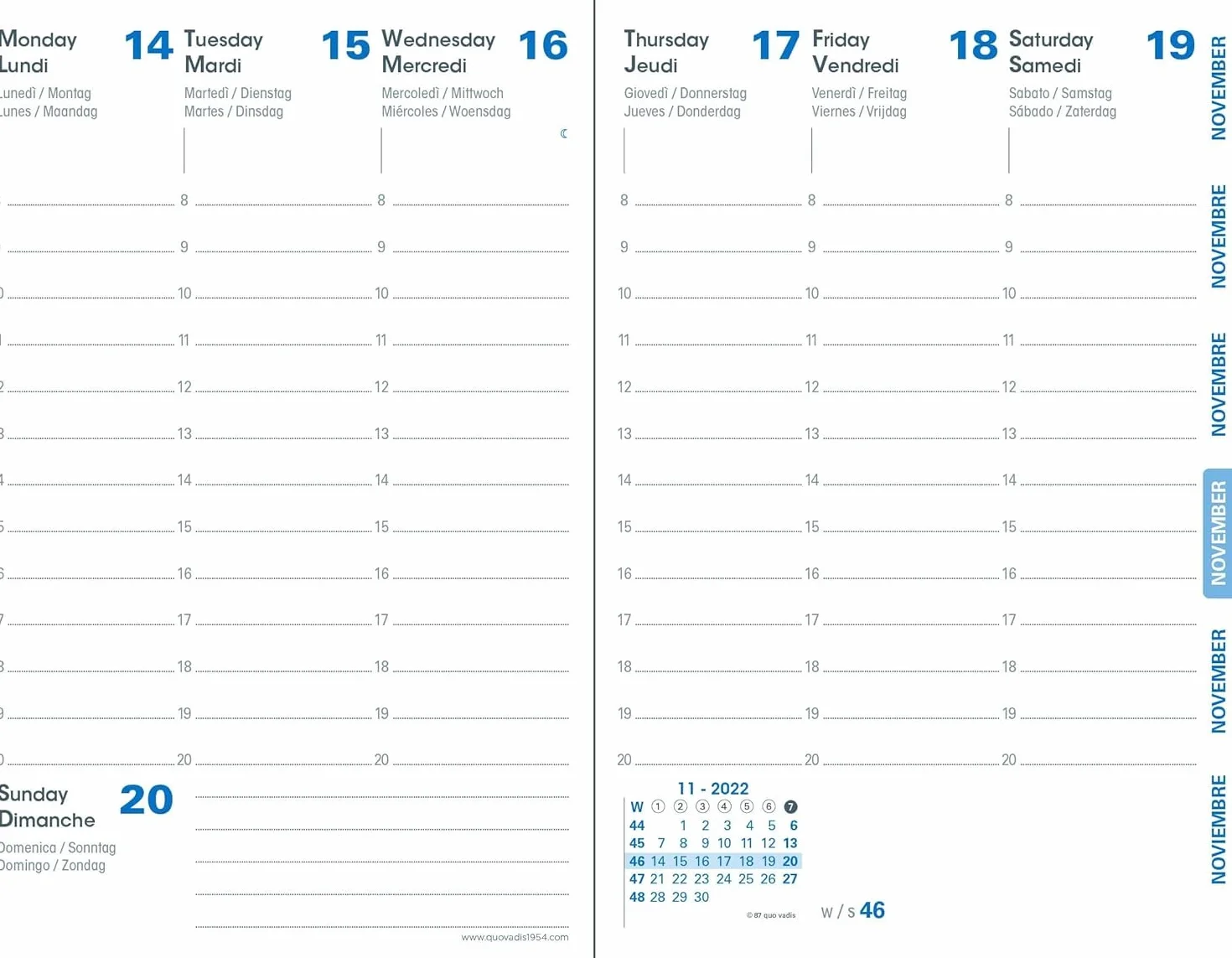Quo Vadis Agenda Semainier AFFAIRES Multilingue 2025-2026 10x15 cm Reliure Brochée
