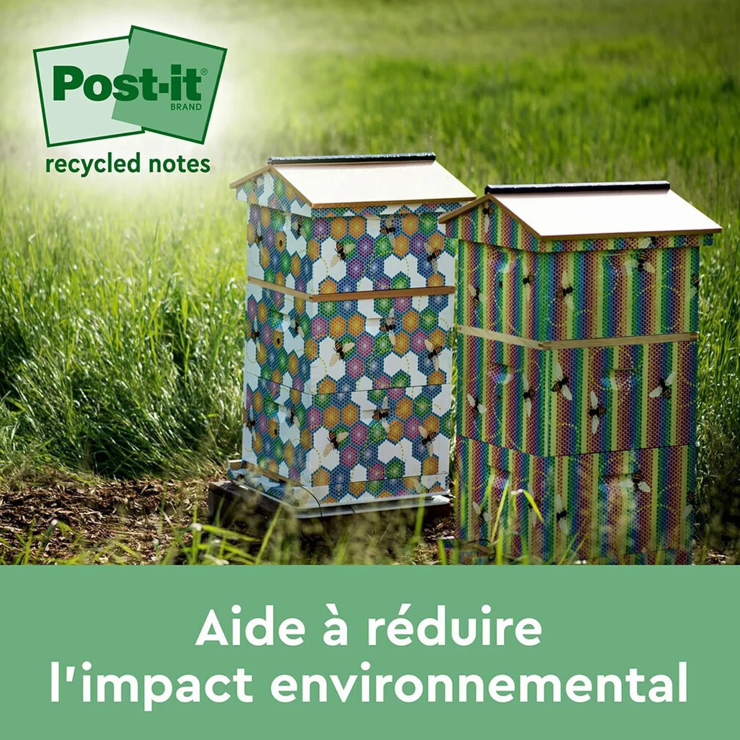 Post-it Notes Autocollantes Super Sticky Recyclés 12 Blocs 70 Feuilles 47.6 mm x 47.6 mm Papier 100% Recyclé