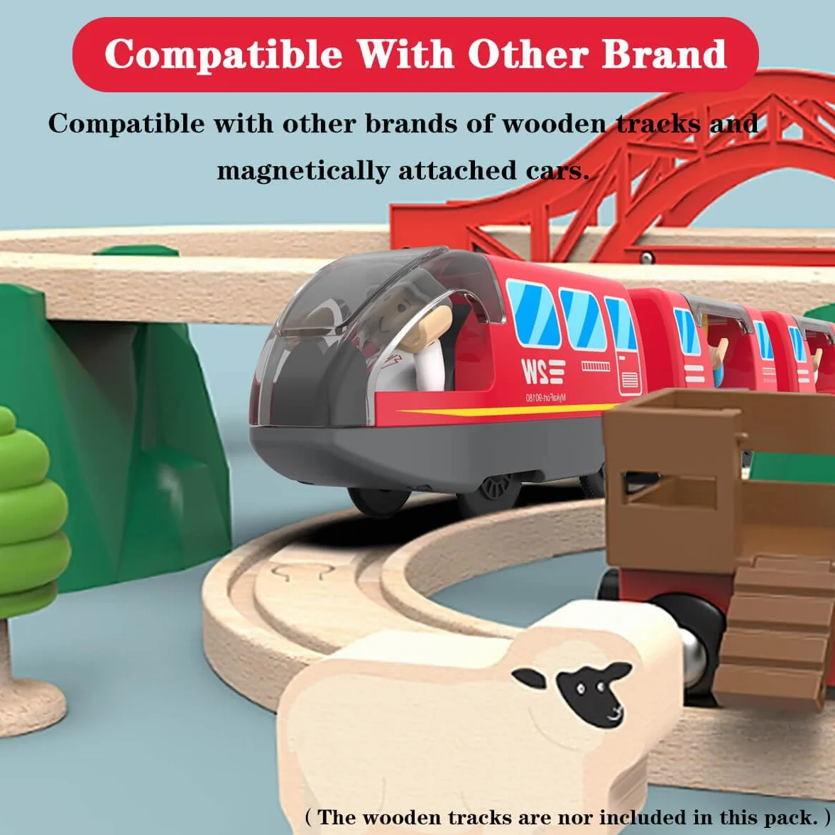 LiRiQi Train de locomotives à Piles, Ensemble de Jouets Magnétique de Train électrique en Bois, Compatible avec Thomas, Brio