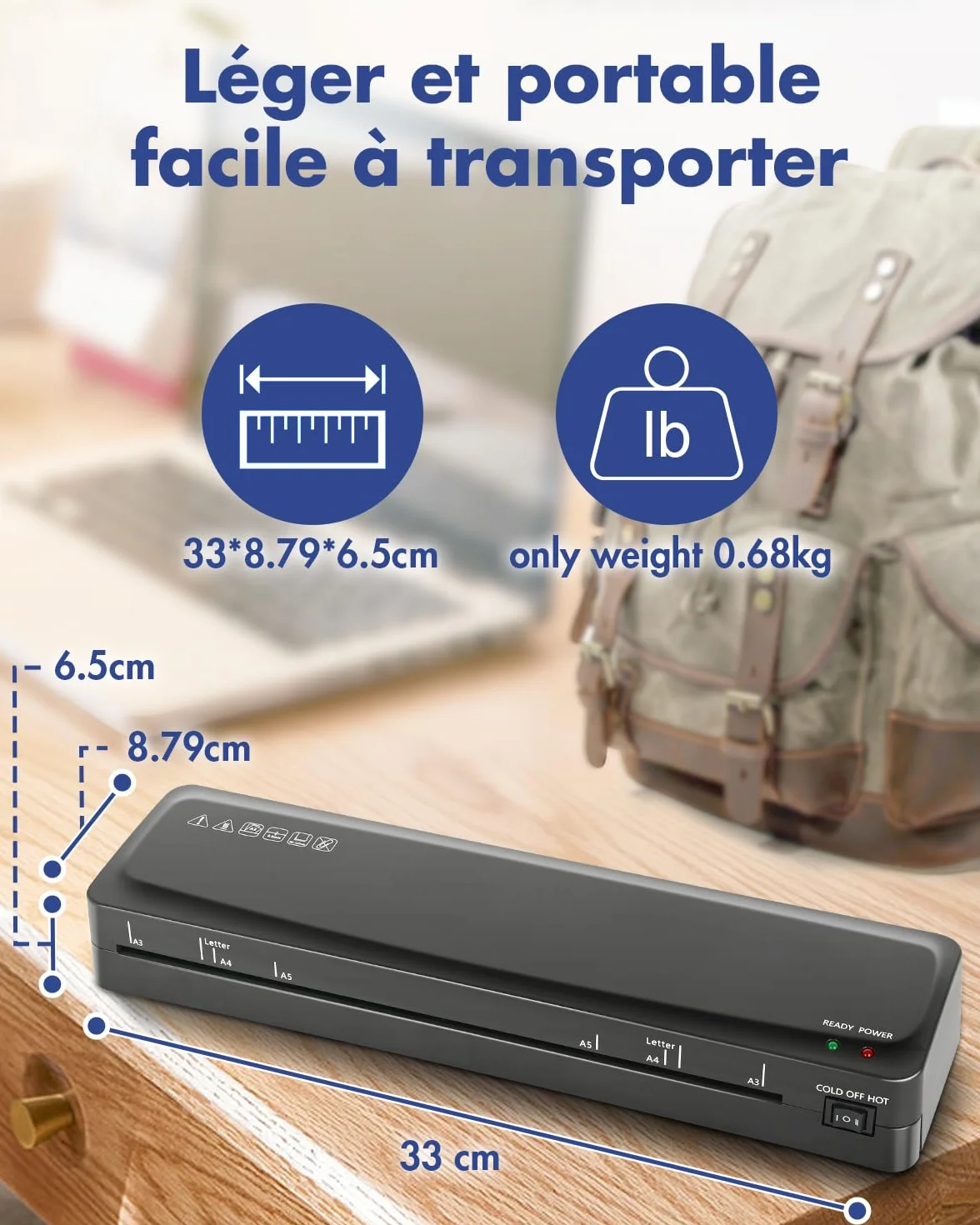 Plastifieuse A3 6 en 1 Thermique et à Froid avec Coupe-papier et Arrondisseur d'angle, Réchauffement Rapide